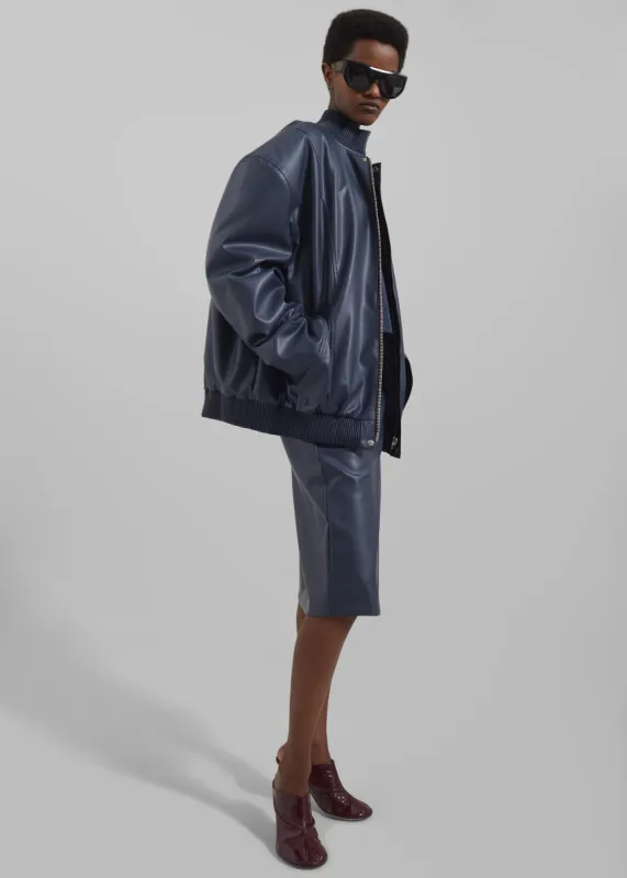 Arley Oversized Faux Leather Bomber - Navy sold by Frankie Shop