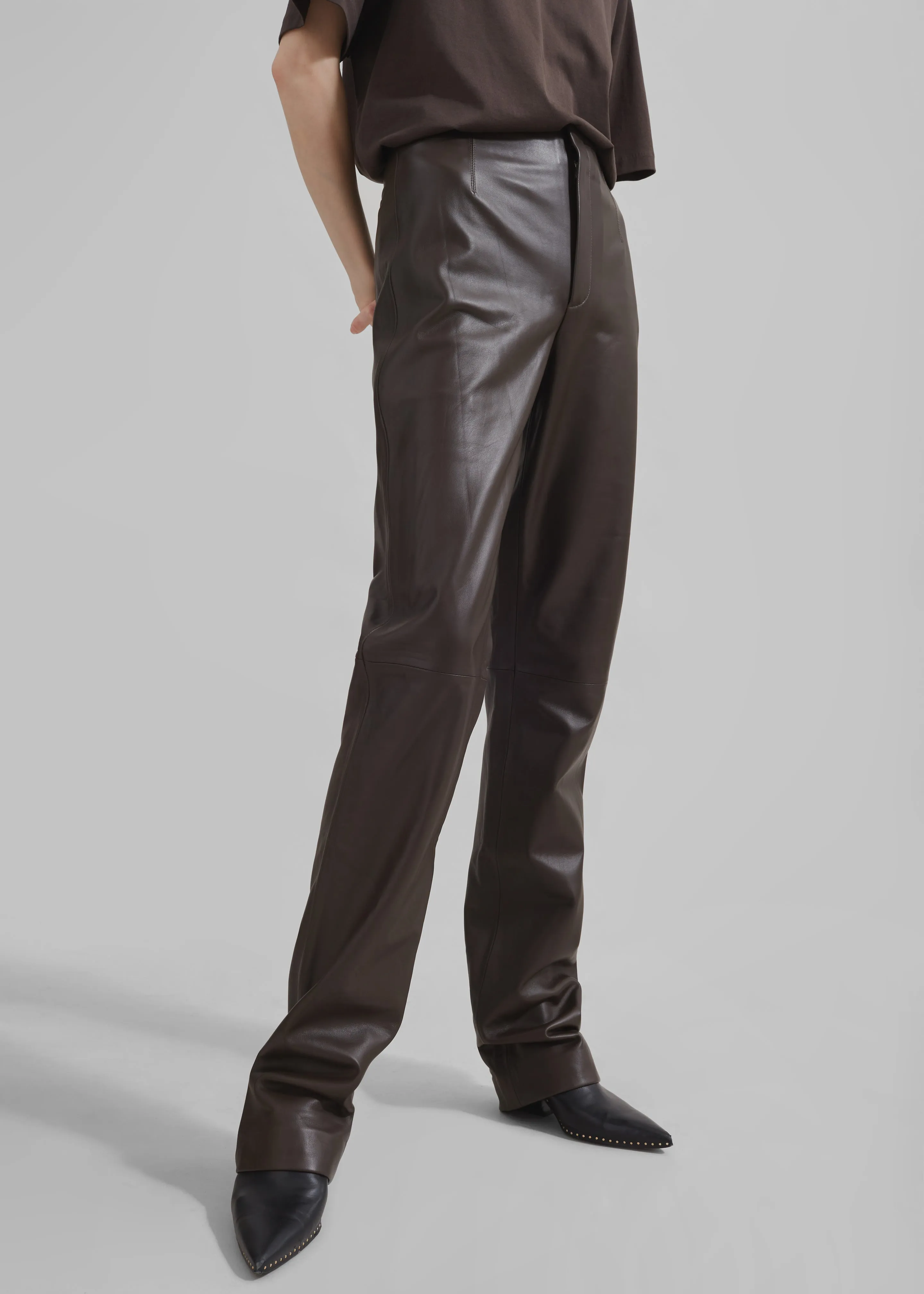 Ziggy Long Leather Pants - Brown sold by Frankie Shop product image thumbnail 5