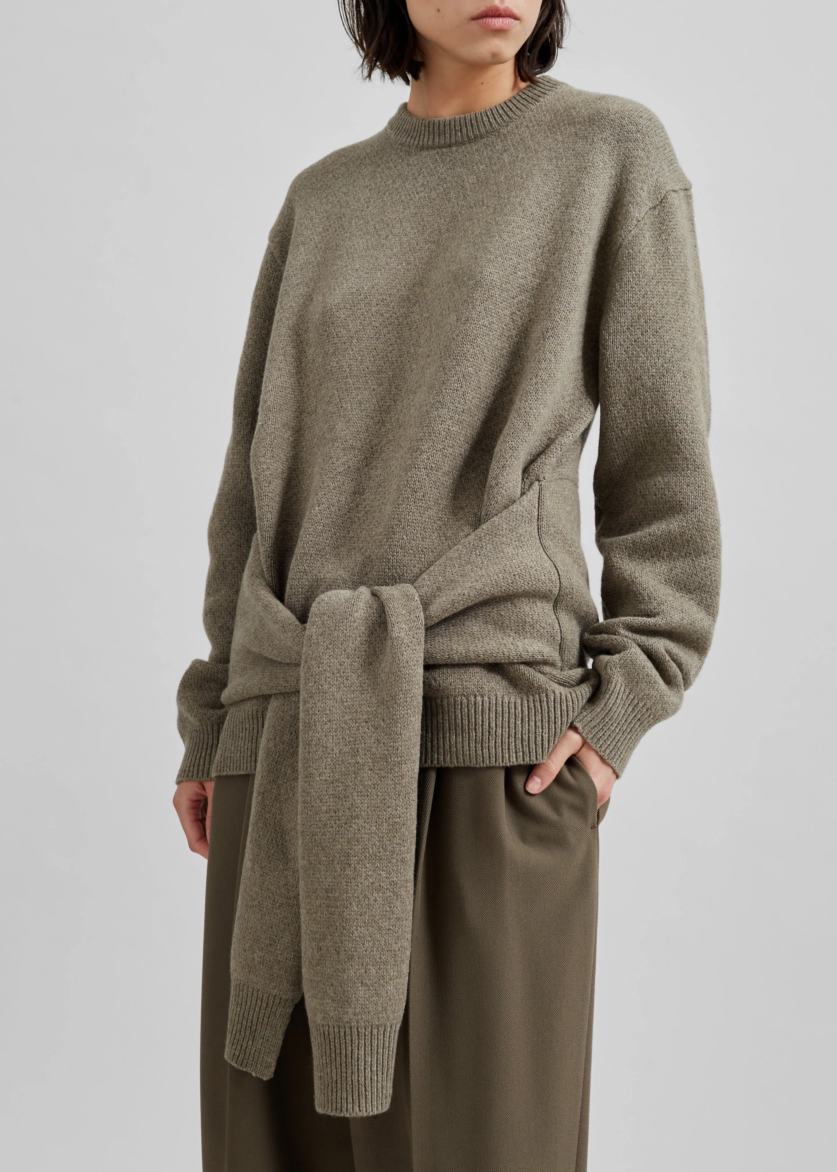 JW Anderson Draped Tie Front Jumper - Khaki sold by Frankie Shop product image thumbnail 4