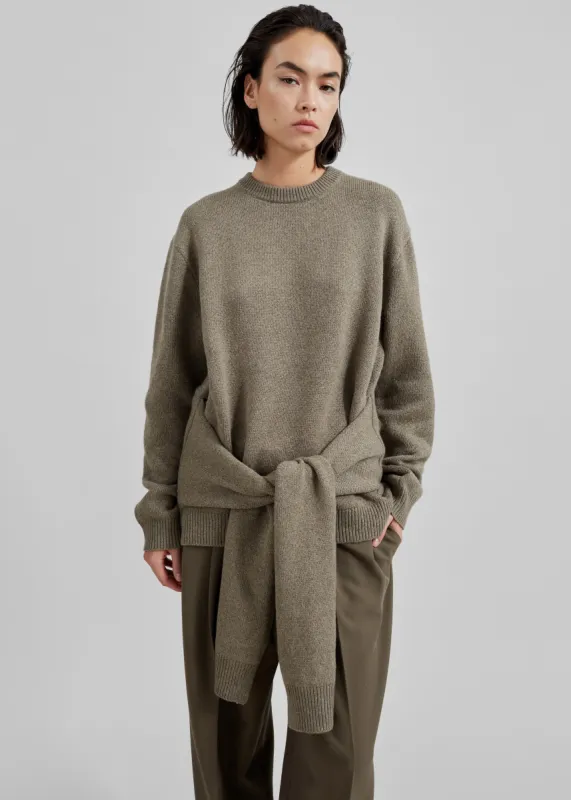 JW Anderson Draped Tie Front Jumper - Khaki sold by Frankie Shop