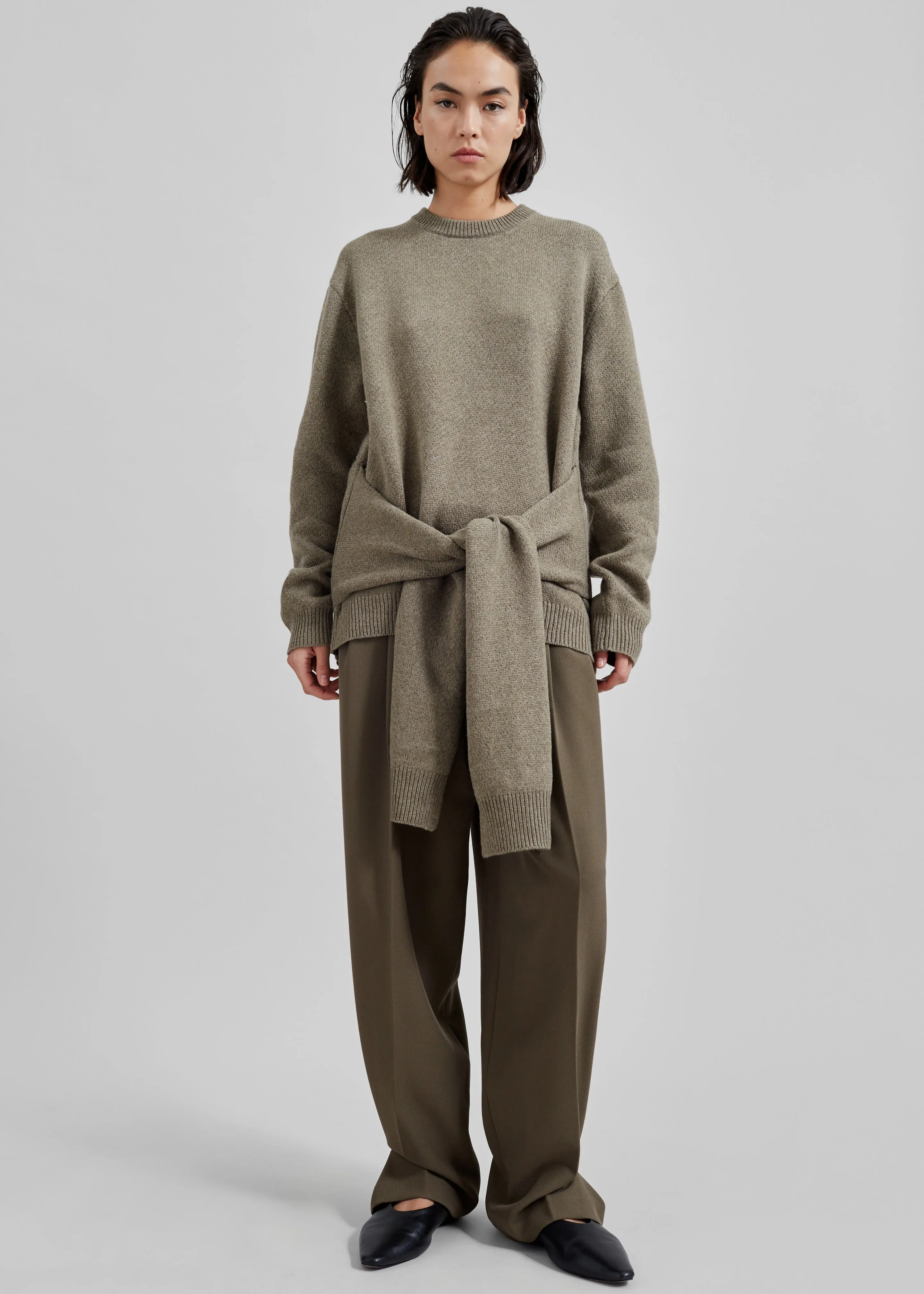 JW Anderson Draped Tie Front Jumper - Khaki sold by Frankie Shop product image thumbnail 2