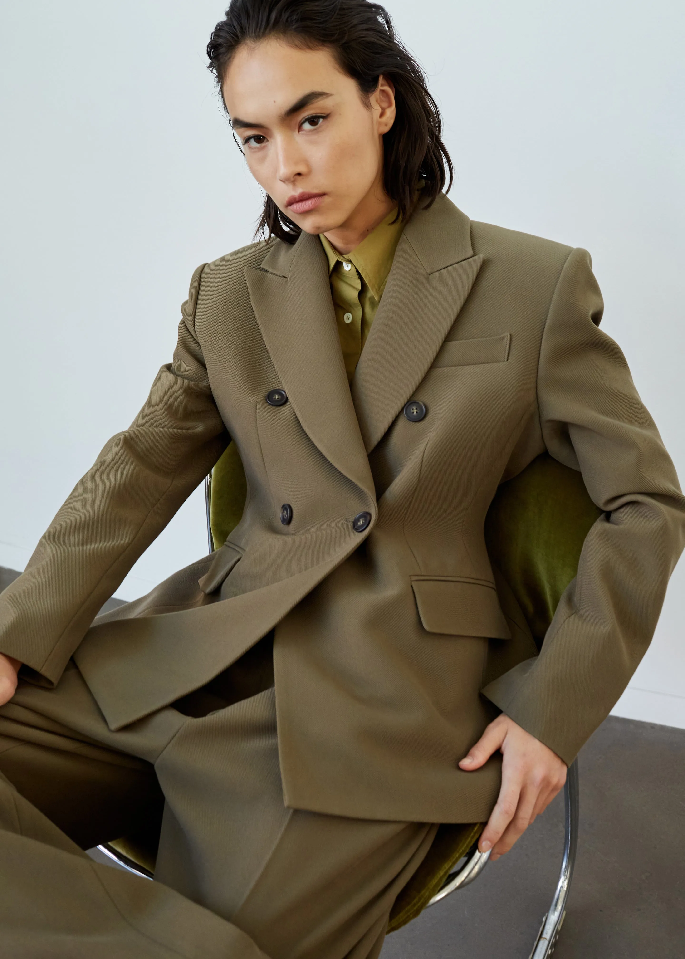 Dina Double Breasted Blazer - Khaki sold by Frankie Shop