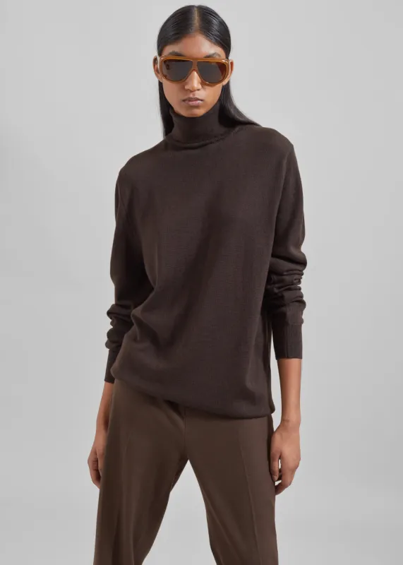 Eve Thin Turtleneck Sweater - Dark Brown sold by Frankie Shop