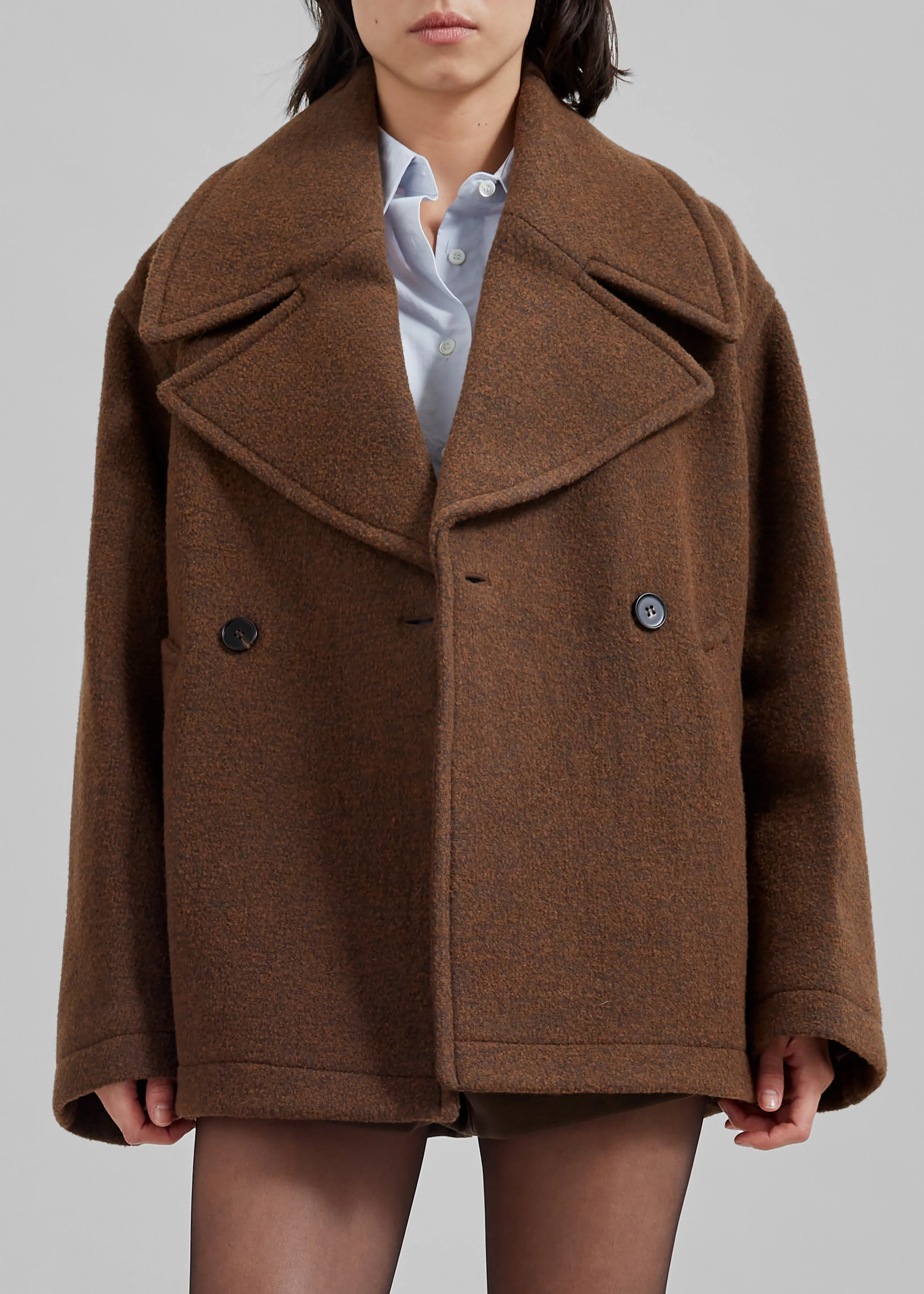 Frankie Shop Low Classic Wool Wide Collar Coat - Brown