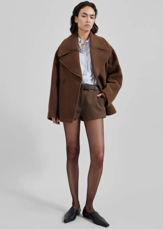 Low Classic Wool Wide Collar Coat - Brown sold by Frankie Shop