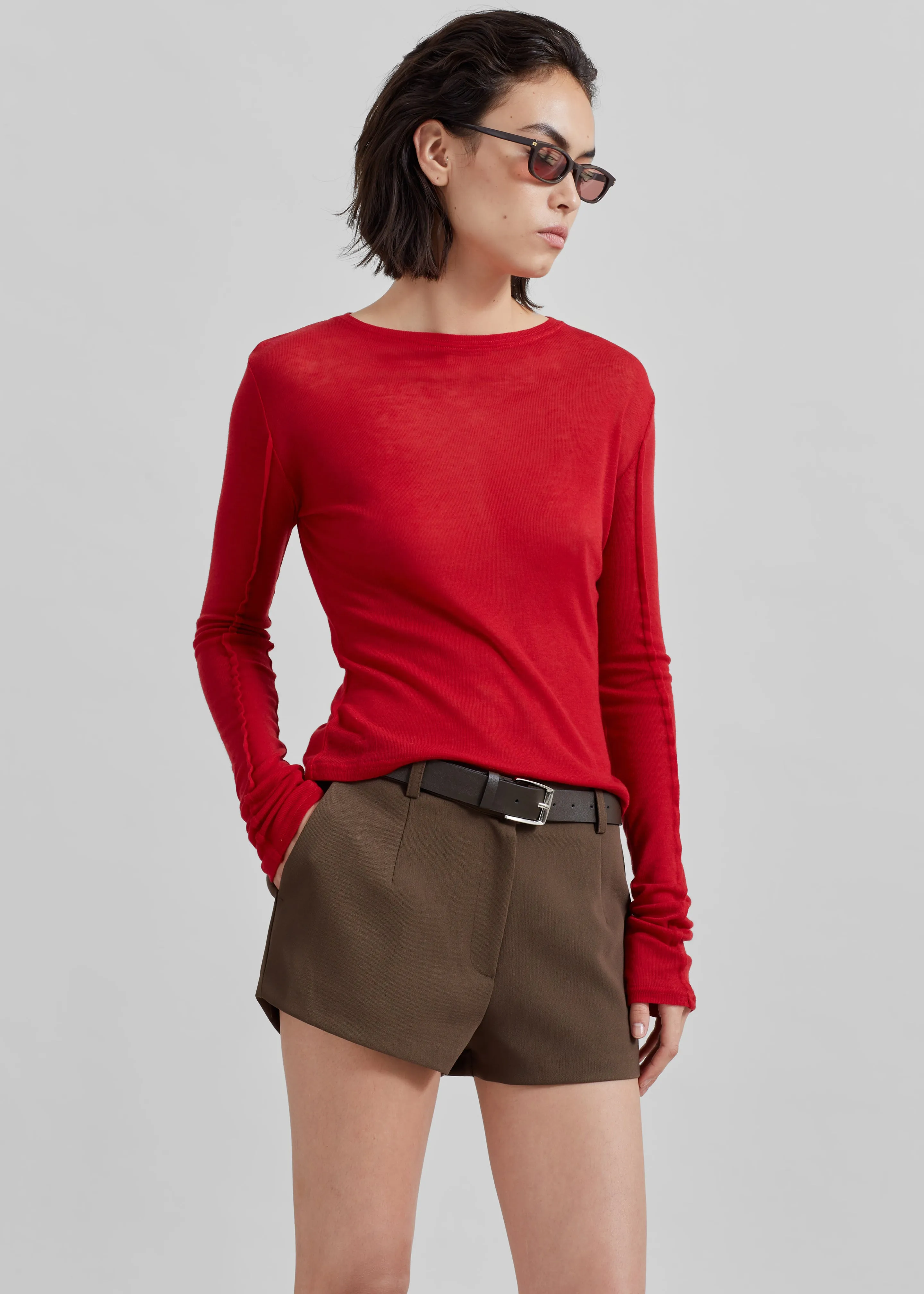 Mesa Sheer Long Sleeve Tee - Red sold by Frankie Shop