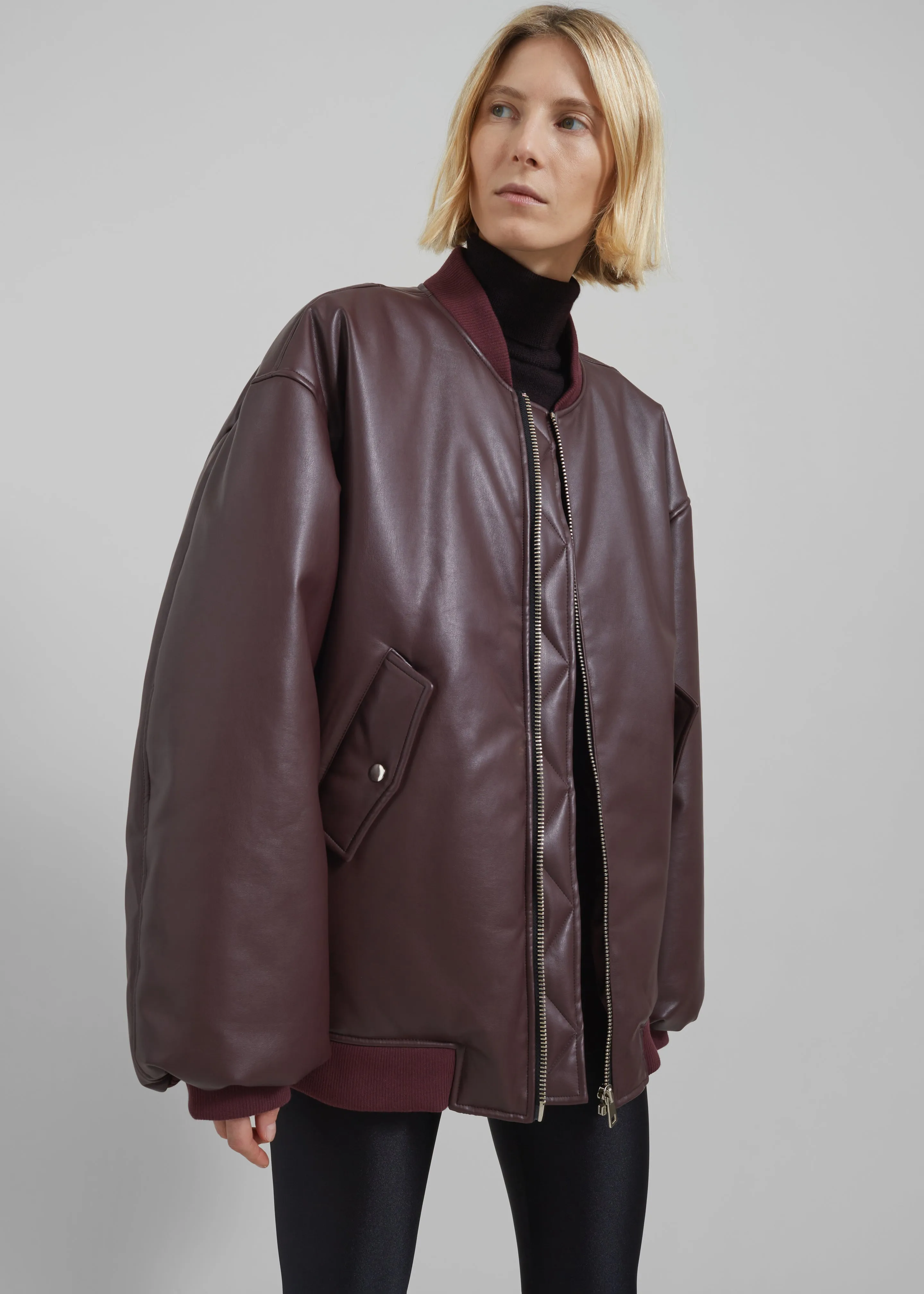 Astra Faux Leather Bomber Jacket - Burgundy sold by Frankie Shop product image thumbnail 5