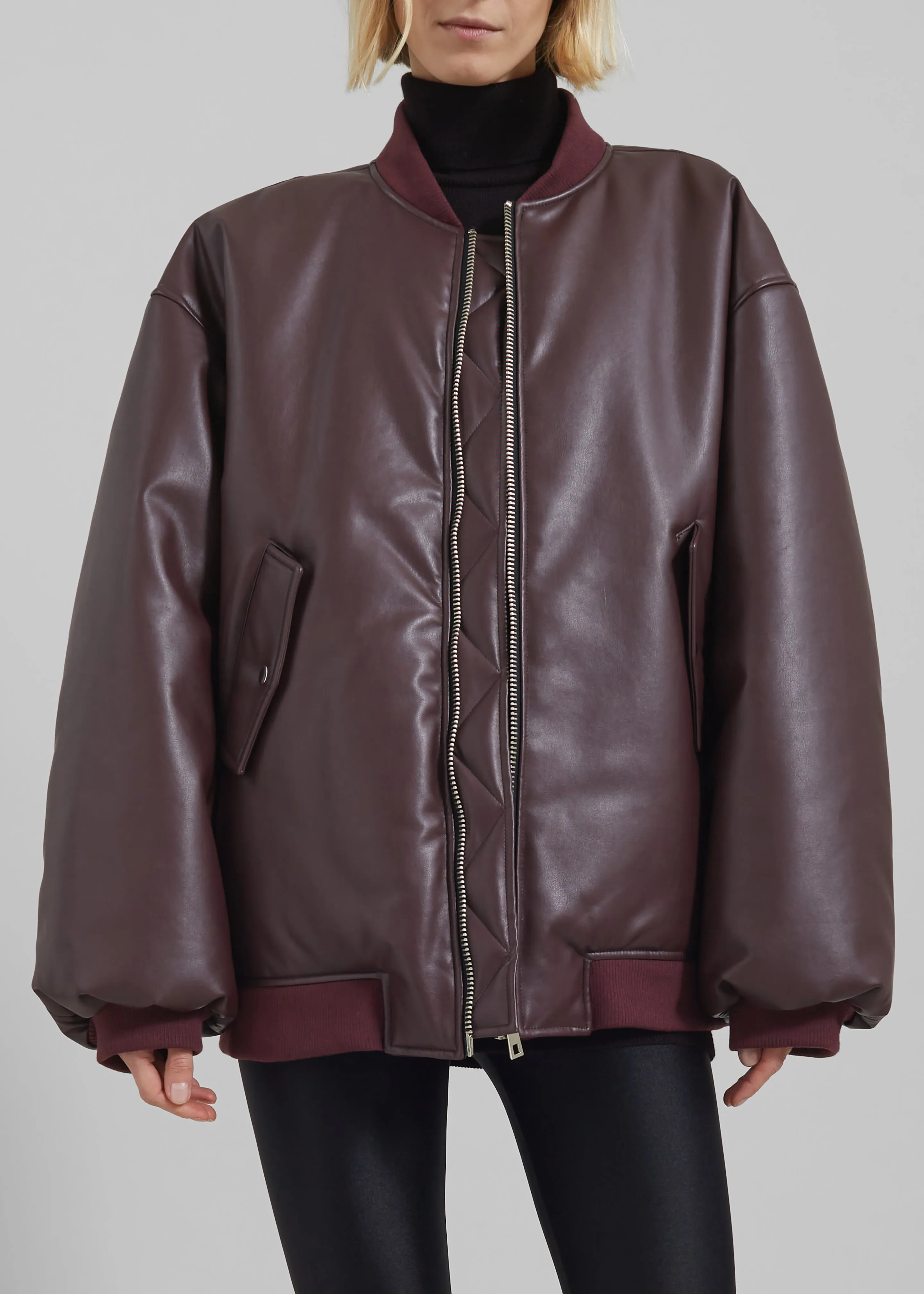 Astra Faux Leather Bomber Jacket - Burgundy sold by Frankie Shop product image thumbnail 4