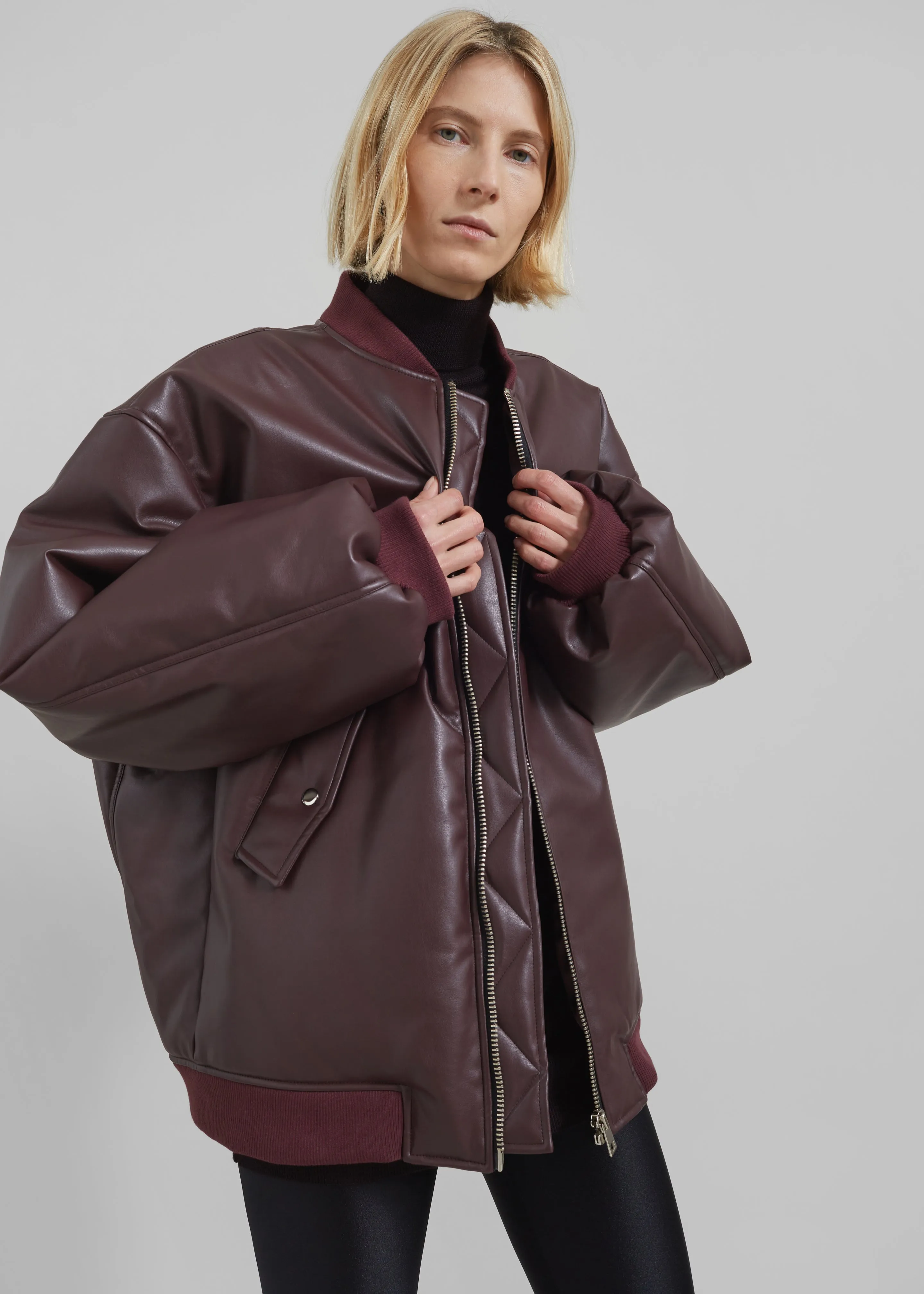 Astra Faux Leather Bomber Jacket - Burgundy sold by Frankie Shop product image thumbnail 3