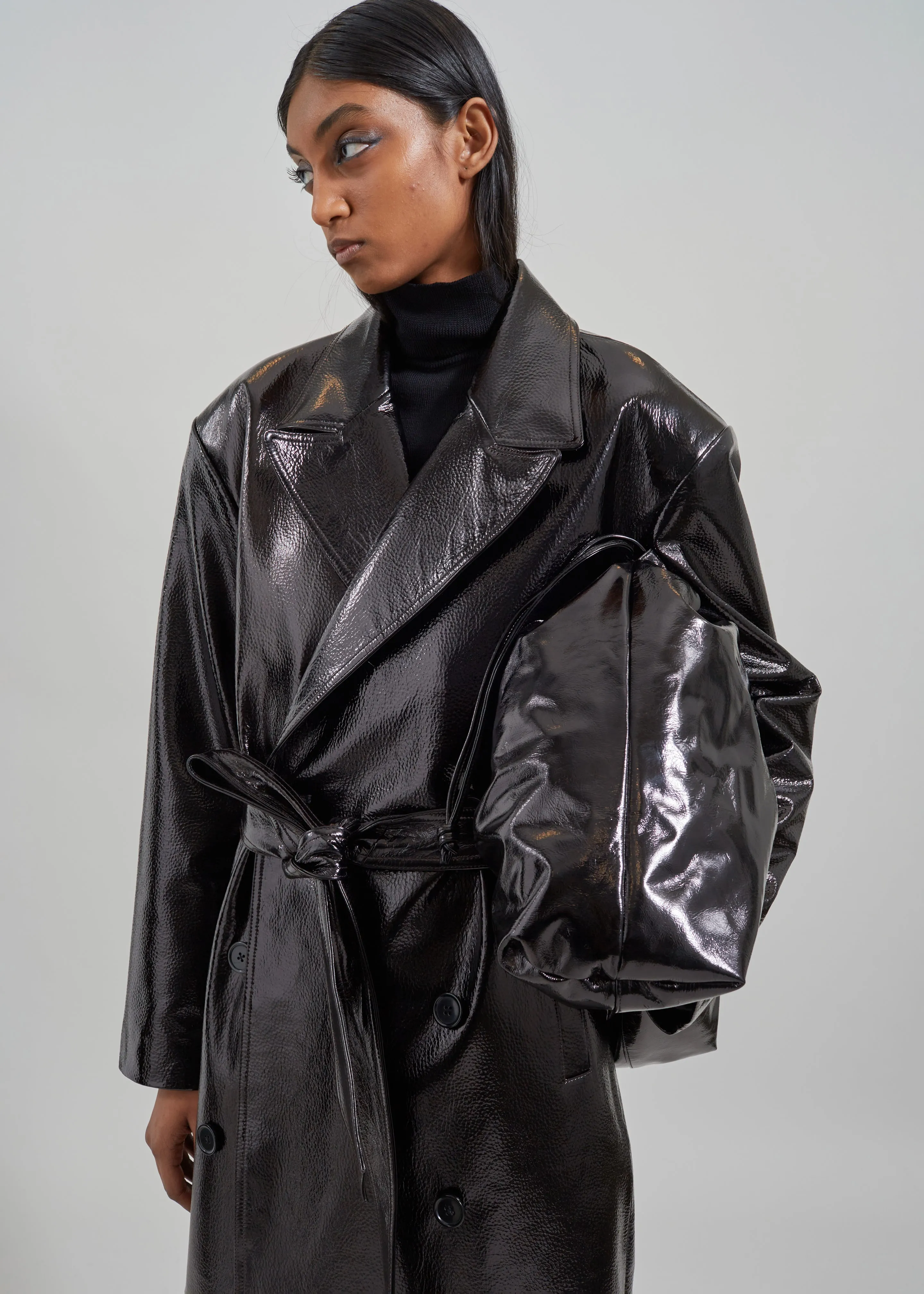 Tina Crackled Faux Leather Trench Coat - Black sold by Frankie Shop product image thumbnail 2