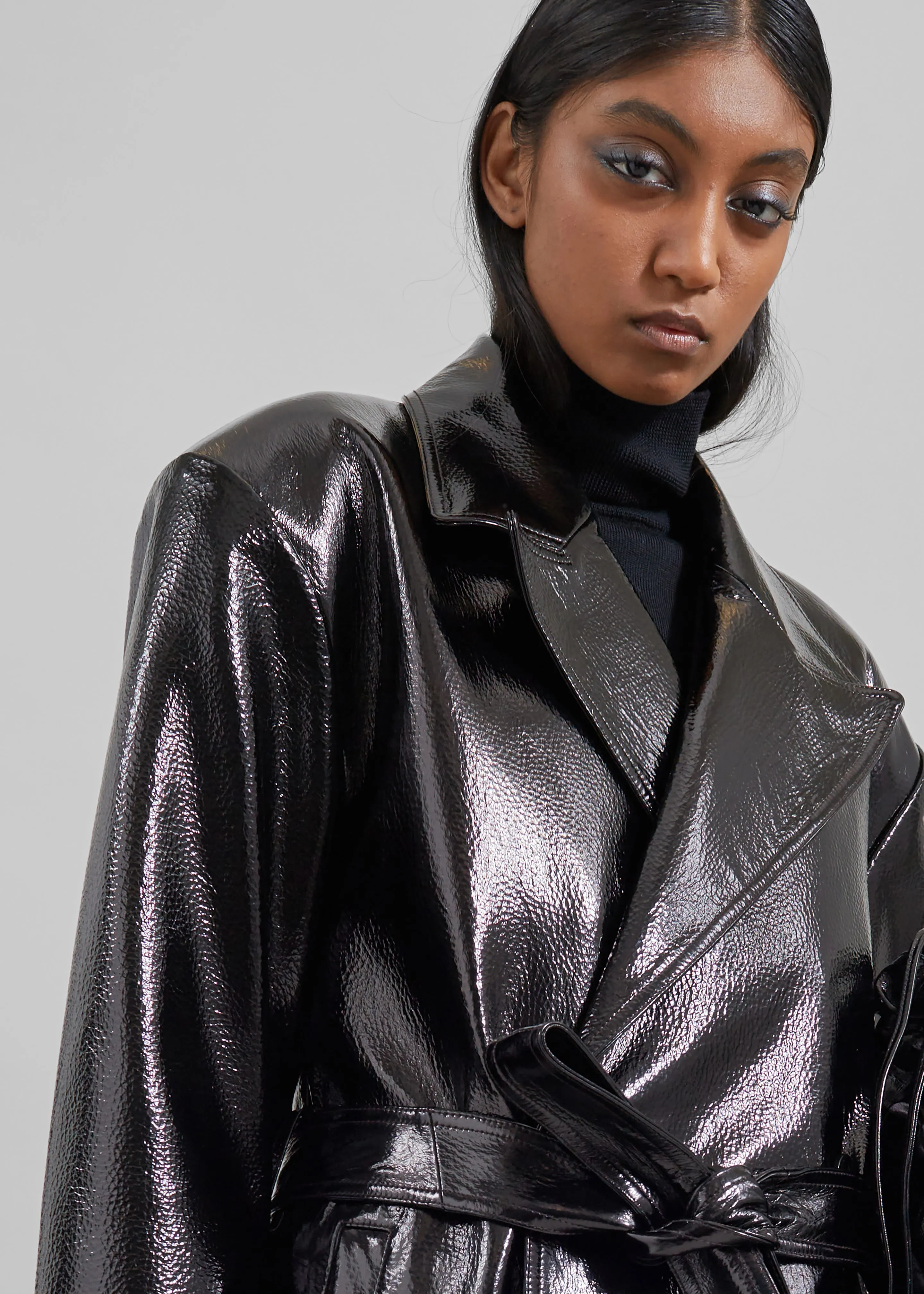 Tina Crackled Faux Leather Trench Coat - Black sold by Frankie Shop product image thumbnail 5