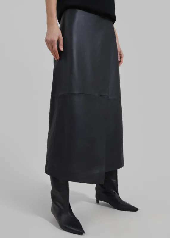 Hedi Leather Midi Wrap Skirt - Black sold by Frankie Shop