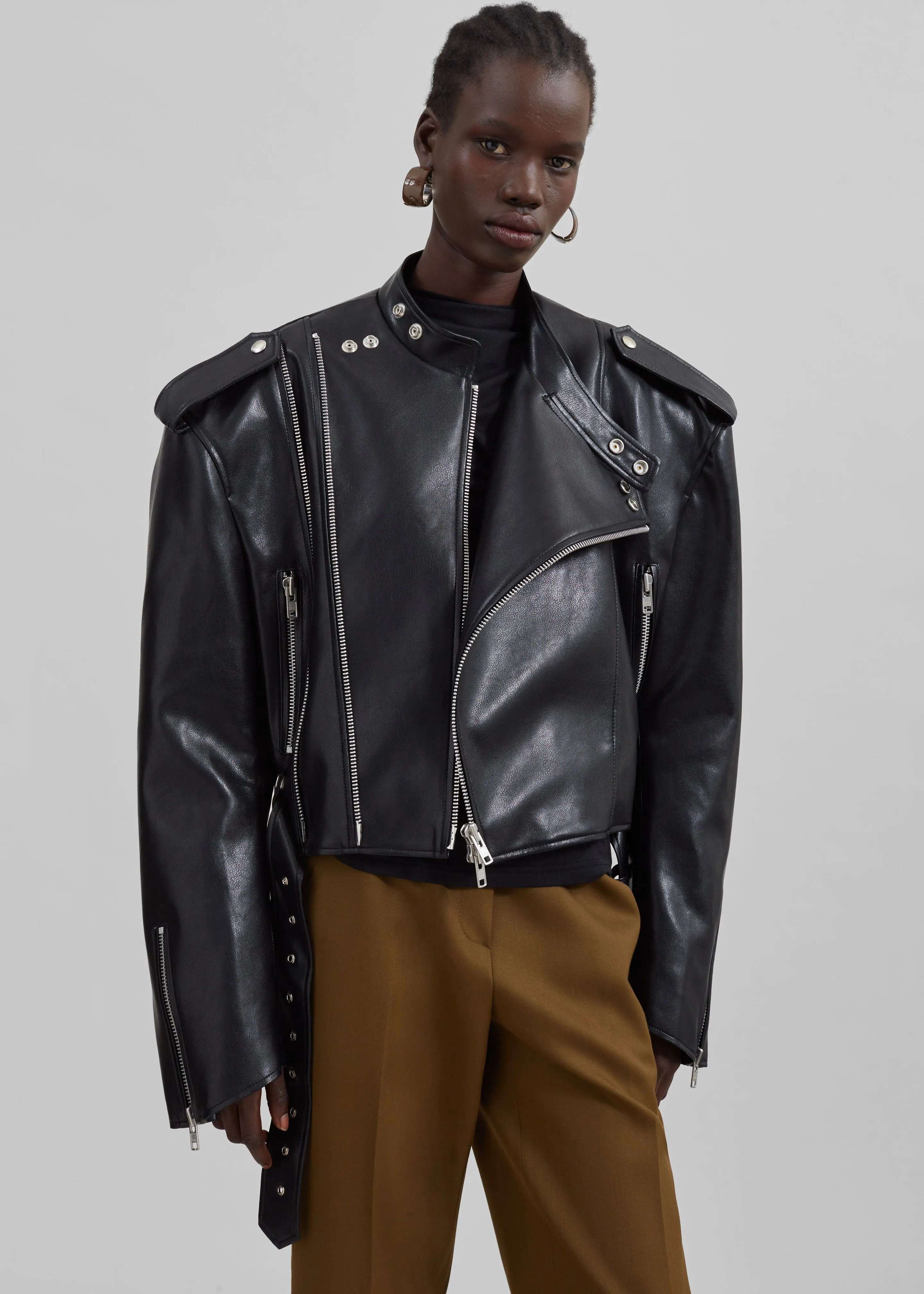 Teagan Boxy Faux Leather Jacket - Black sold by Frankie Shop