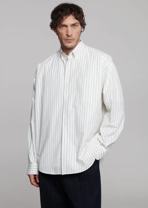 Sinclair Poplin Shirt - White/Black Stripe sold by Frankie Shop