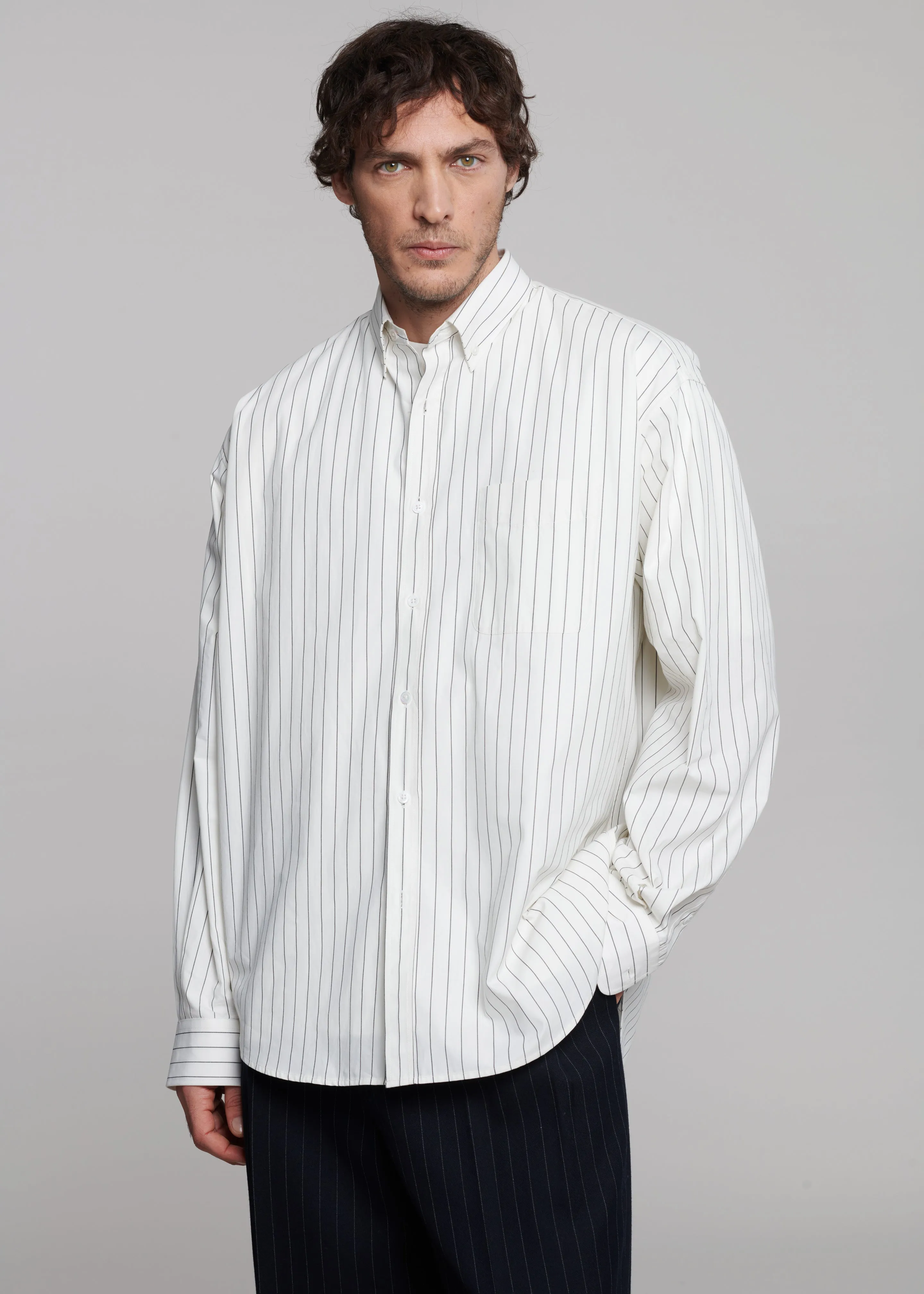 Sinclair Poplin Shirt - White/Black Stripe sold by Frankie Shop