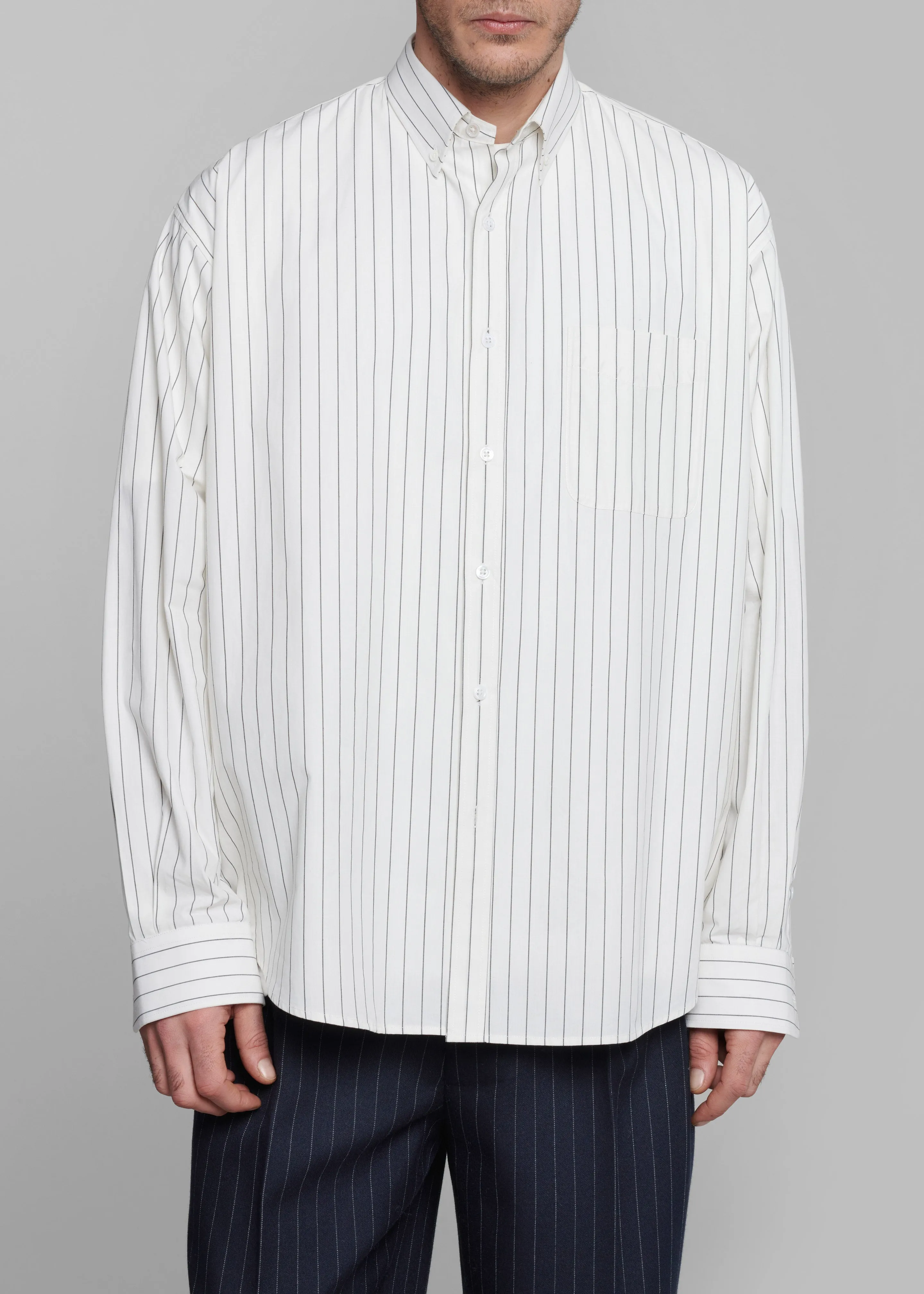 Sinclair Poplin Shirt - White/Black Stripe sold by Frankie Shop product image thumbnail 4