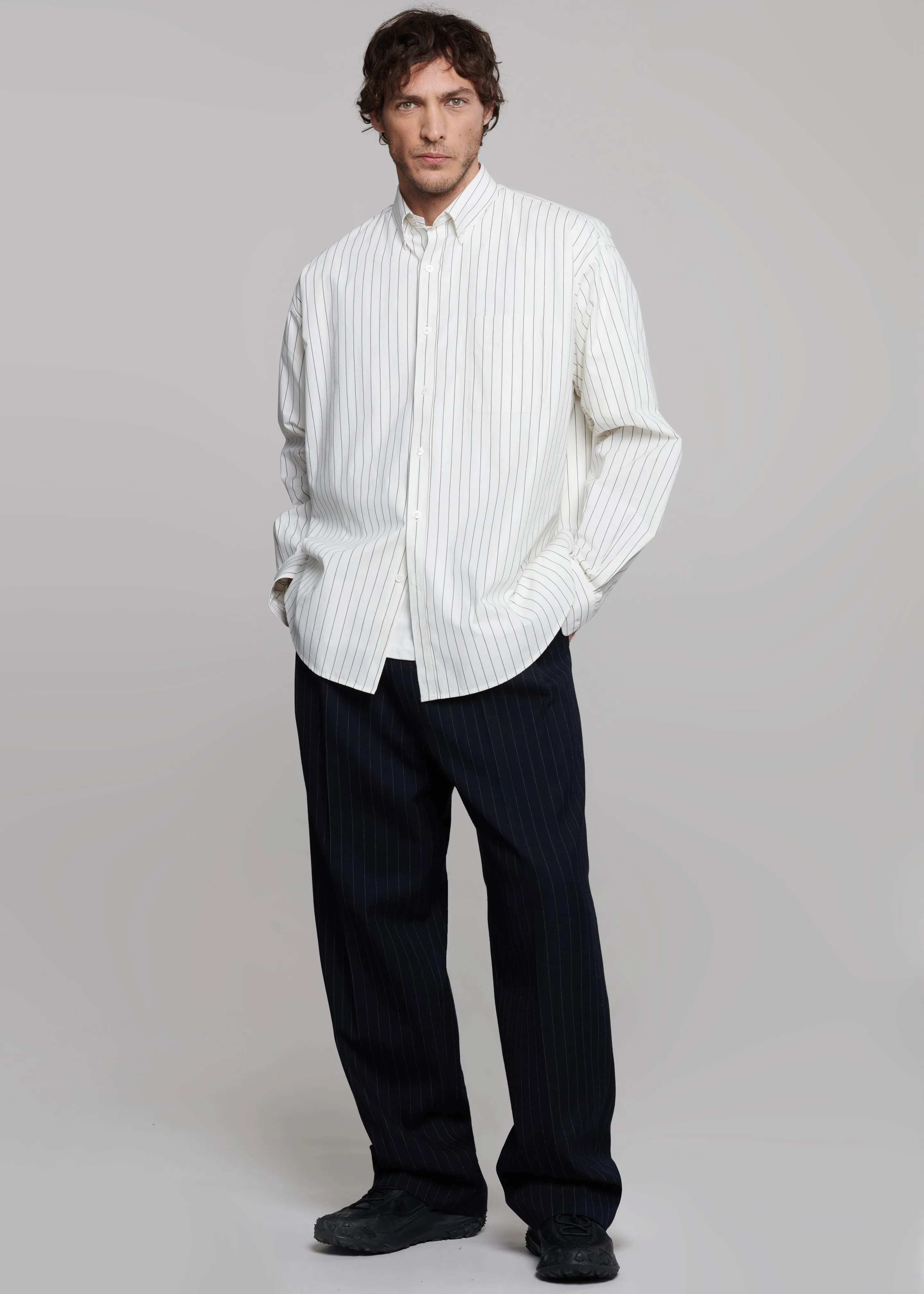 Sinclair Poplin Shirt - White/Black Stripe sold by Frankie Shop product image thumbnail 3