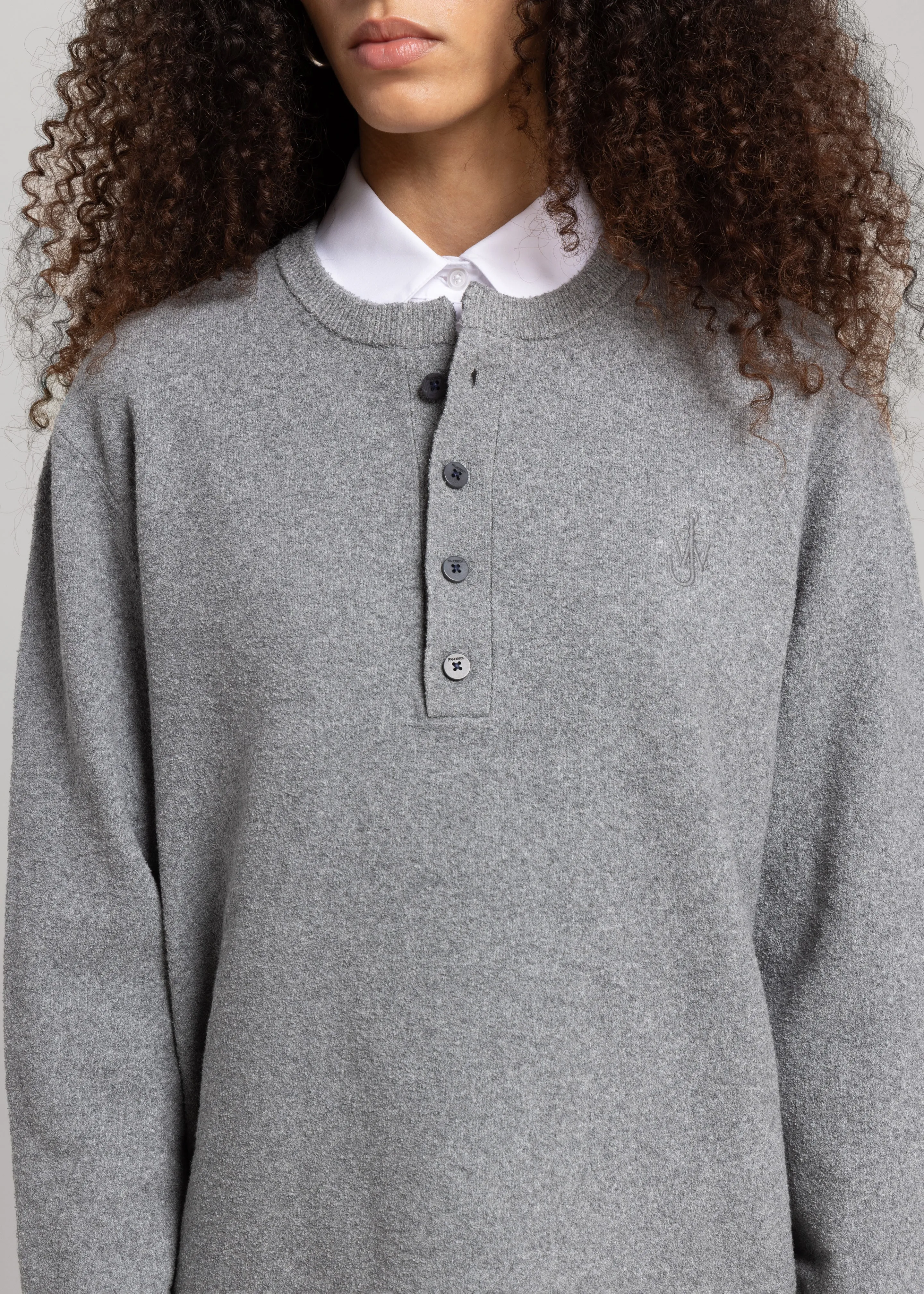 JW Anderson Boucle Henley Top - Dark Grey sold by Frankie Shop product image thumbnail 4