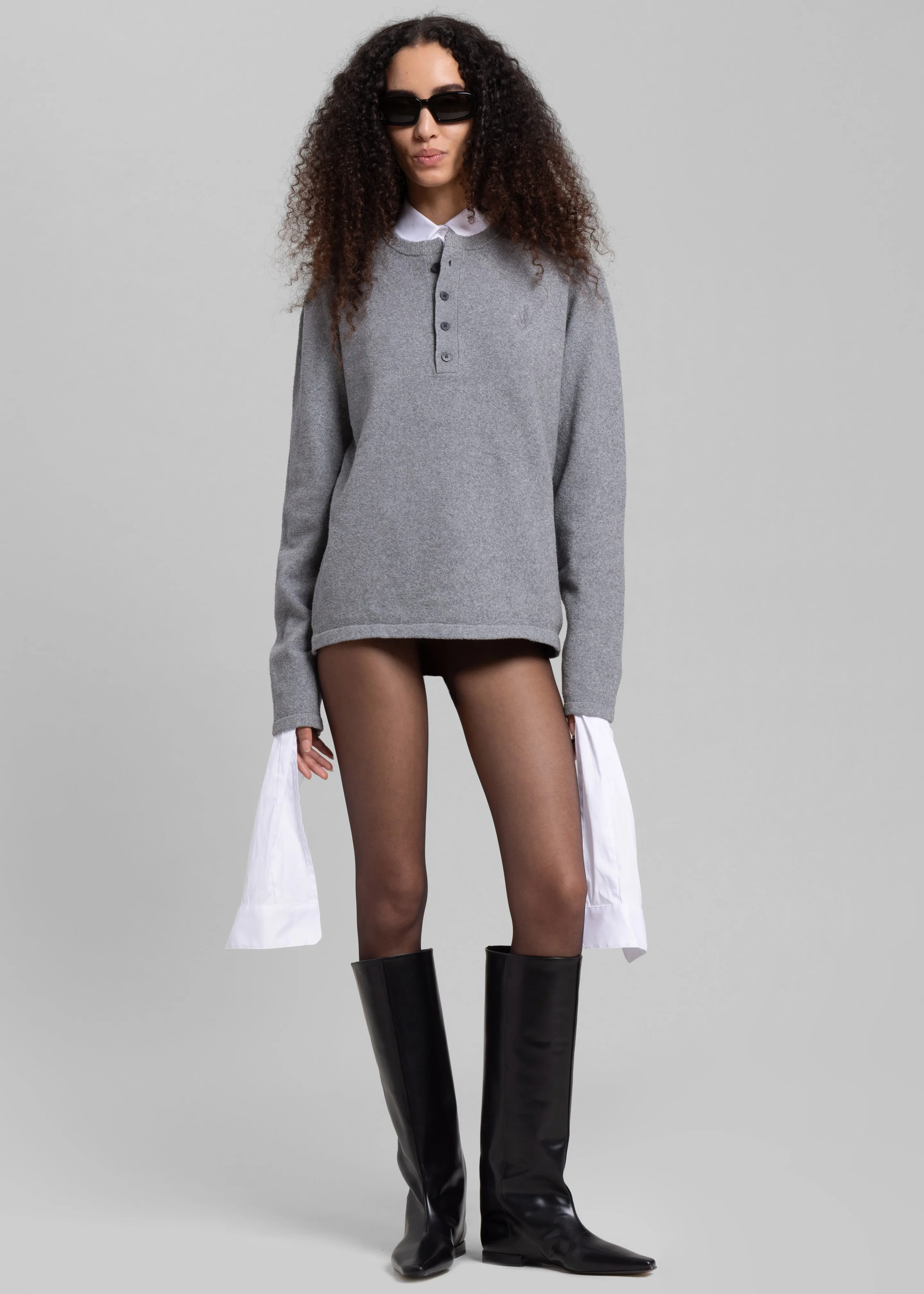 JW Anderson Boucle Henley Top - Dark Grey sold by Frankie Shop