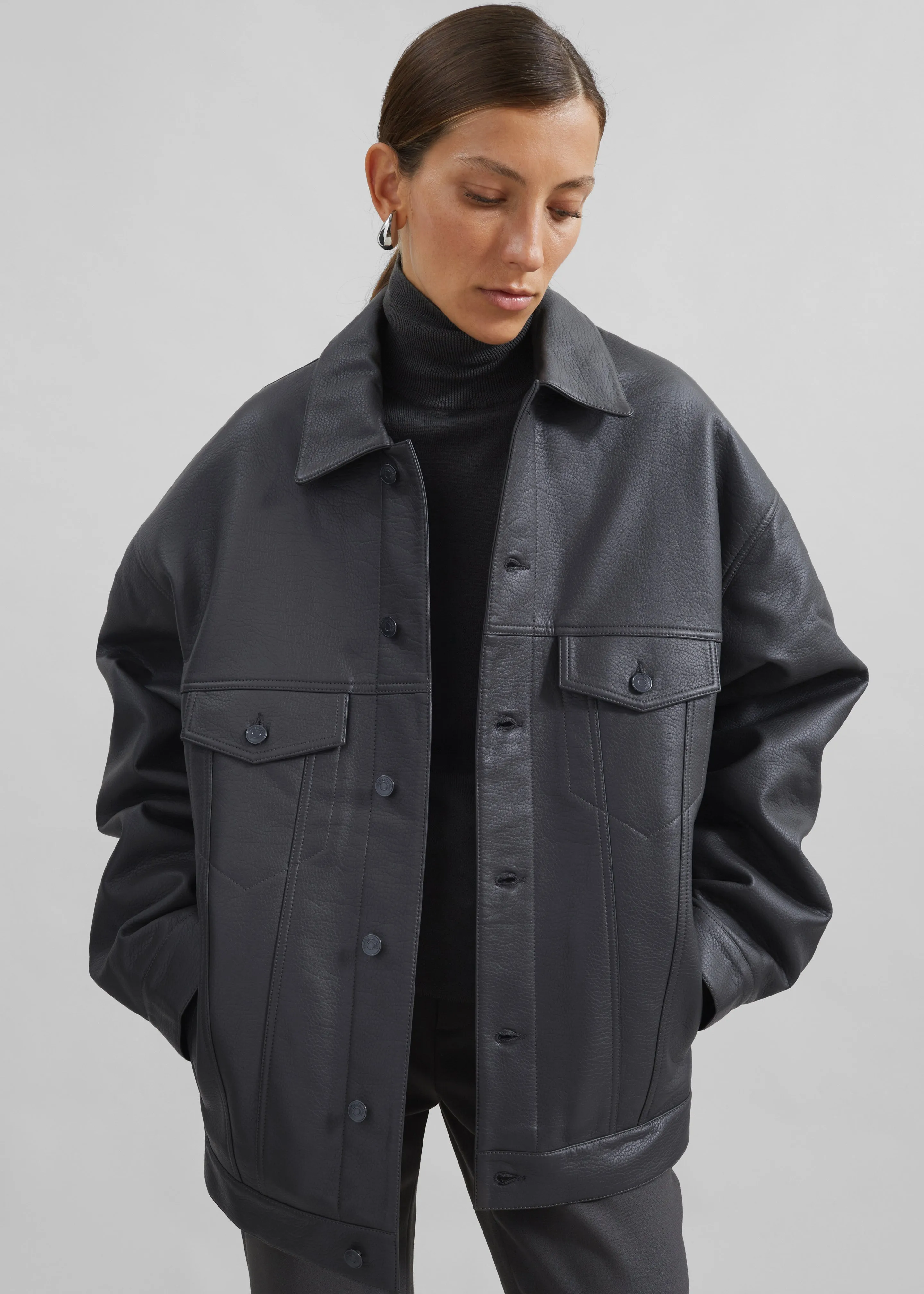 Conan Faux Leather Jacket - Dark Grey sold by Frankie Shop