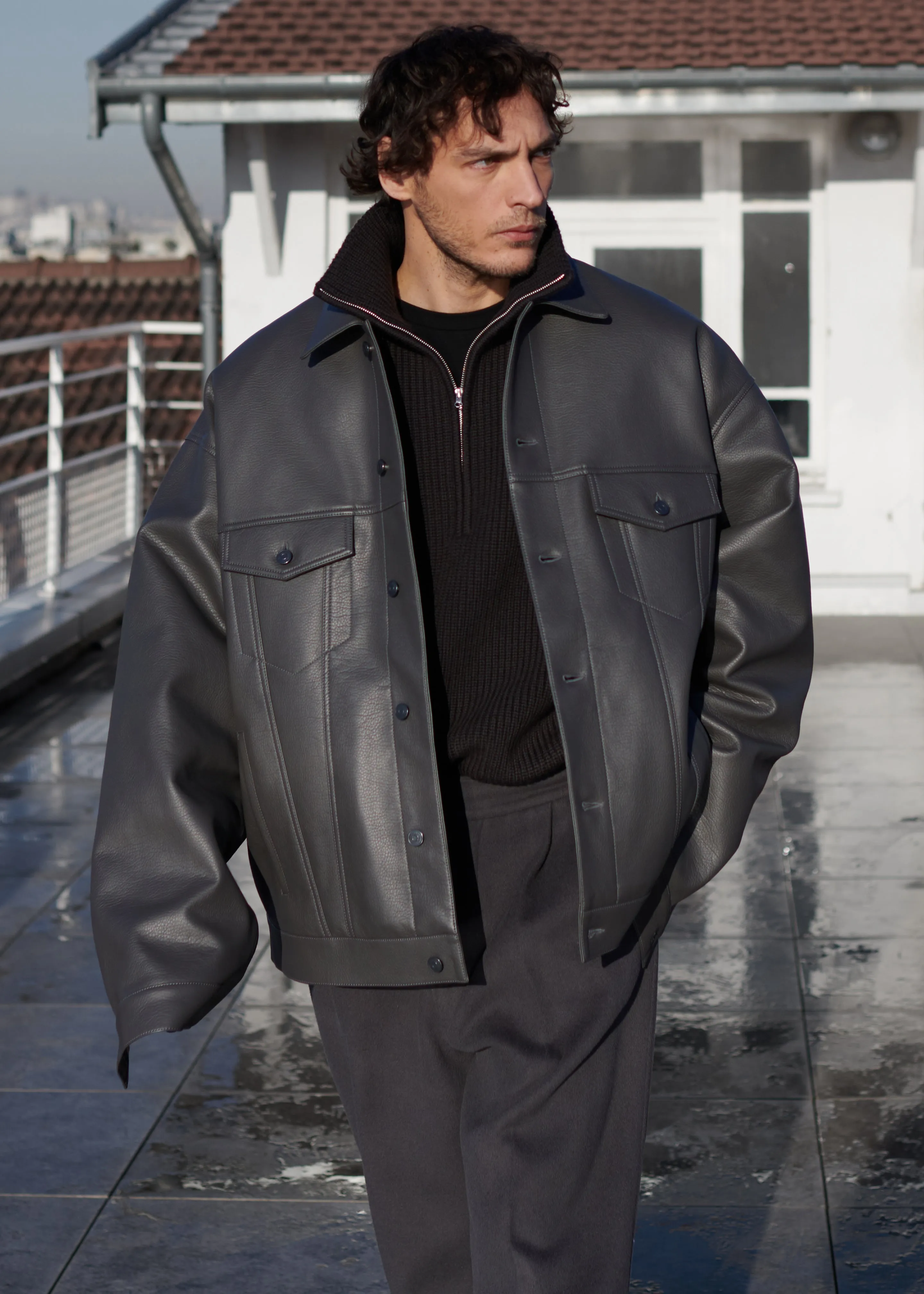 Conan Faux Leather Jacket - Dark Grey sold by Frankie Shop product image thumbnail 3