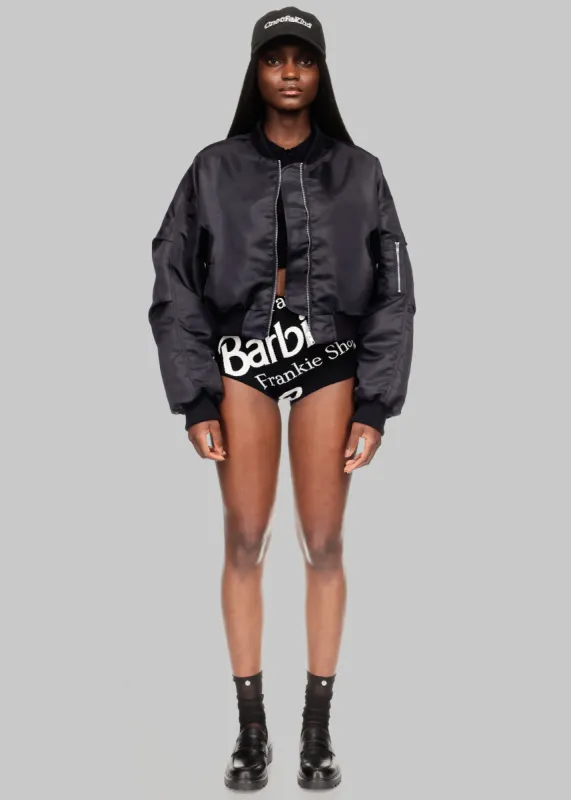 Sana Oversized Cropped Bomber x Barbie™ - Black sold by Frankie Shop