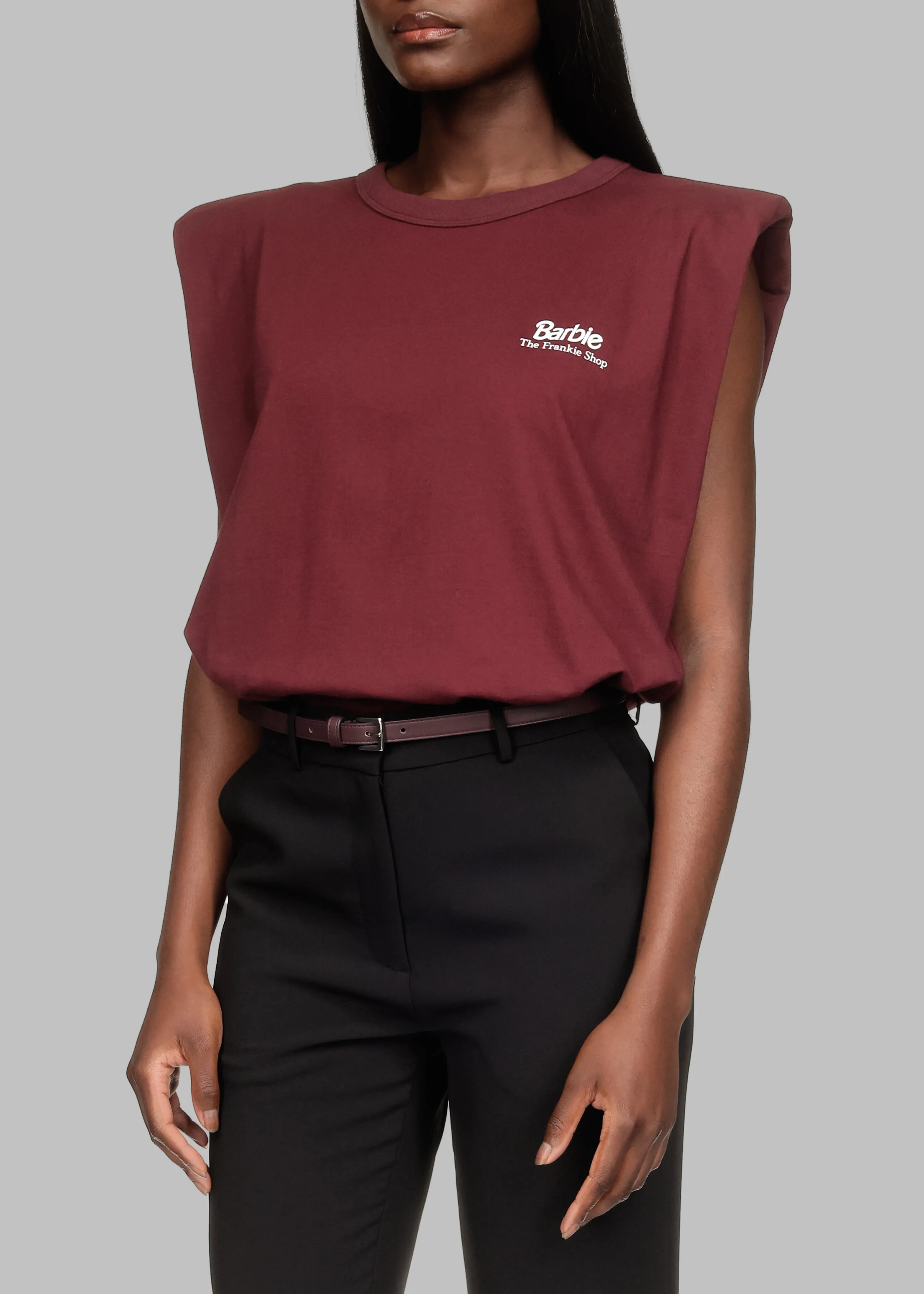 Eva Padded Shoulder Muscle T-Shirt x Barbie™ - Burgundy sold by Frankie Shop product image thumbnail 3