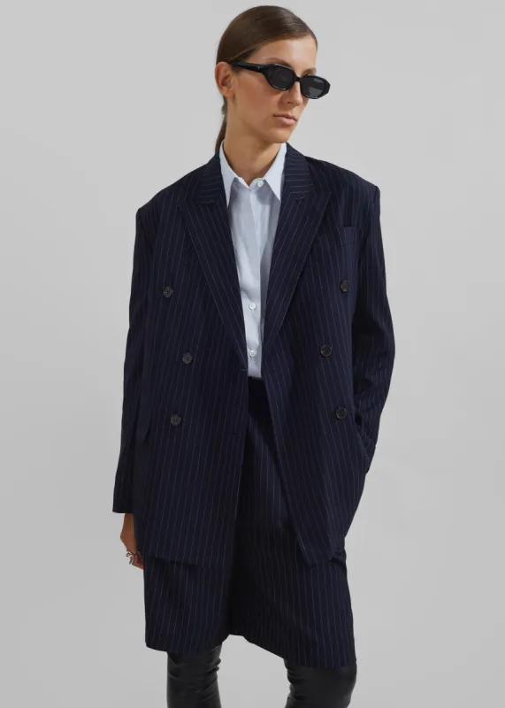 Sava Double Breasted Blazer - Navy/White Stripe made by Frankie Shop