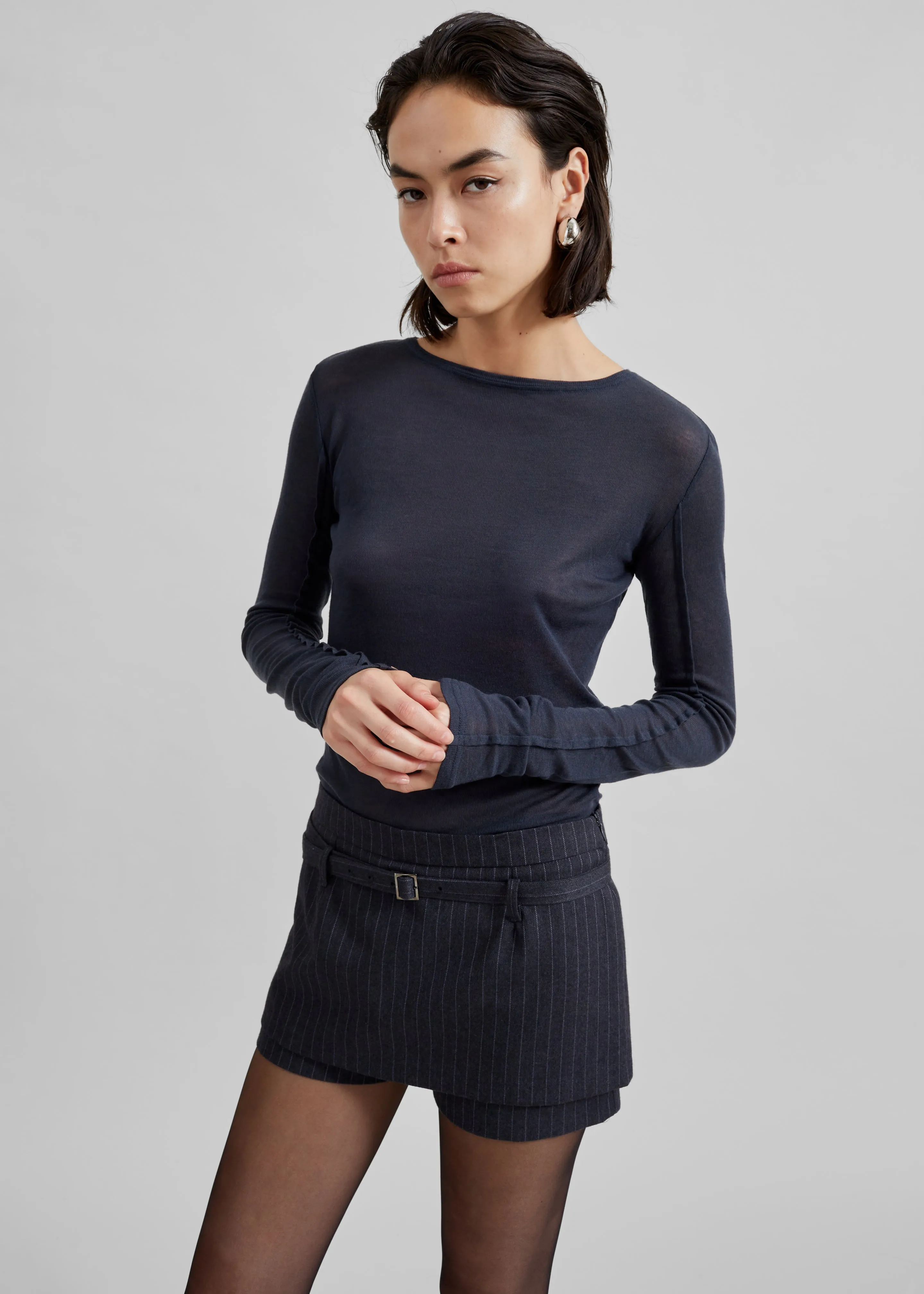 Mesa Sheer Long Sleeve Tee - Navy sold by Frankie Shop product image thumbnail 3
