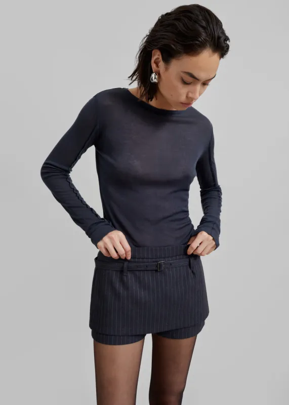 Mesa Sheer Long Sleeve Tee - Navy sold by Frankie Shop