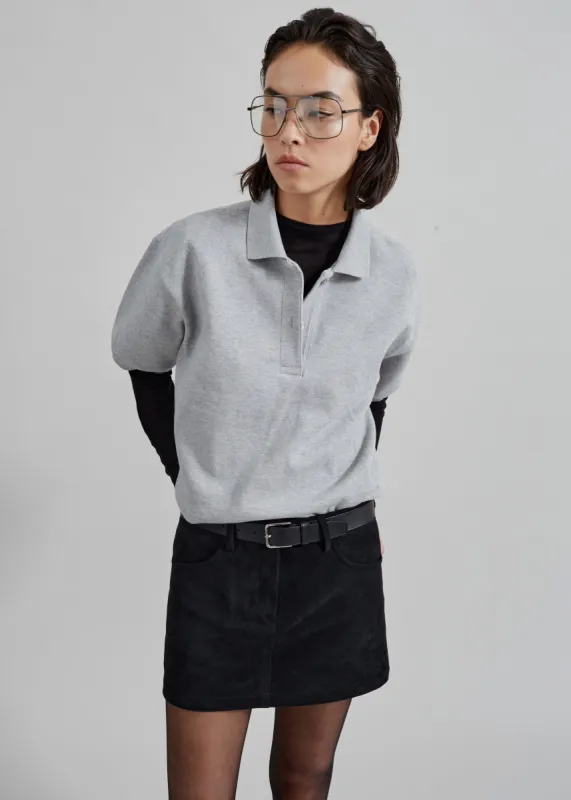 Arda Crop Polo - Grey sold by Frankie Shop