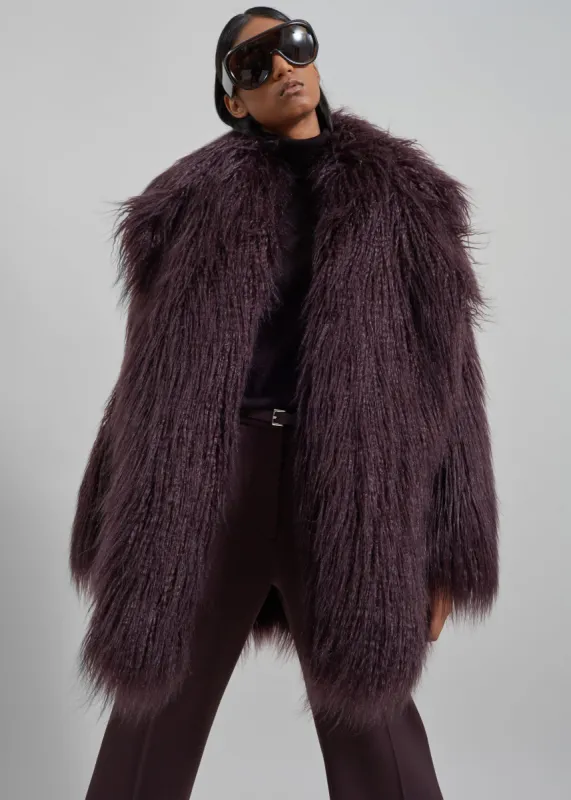 Miley Faux Fur Jacket - Dark Plum sold by Frankie Shop