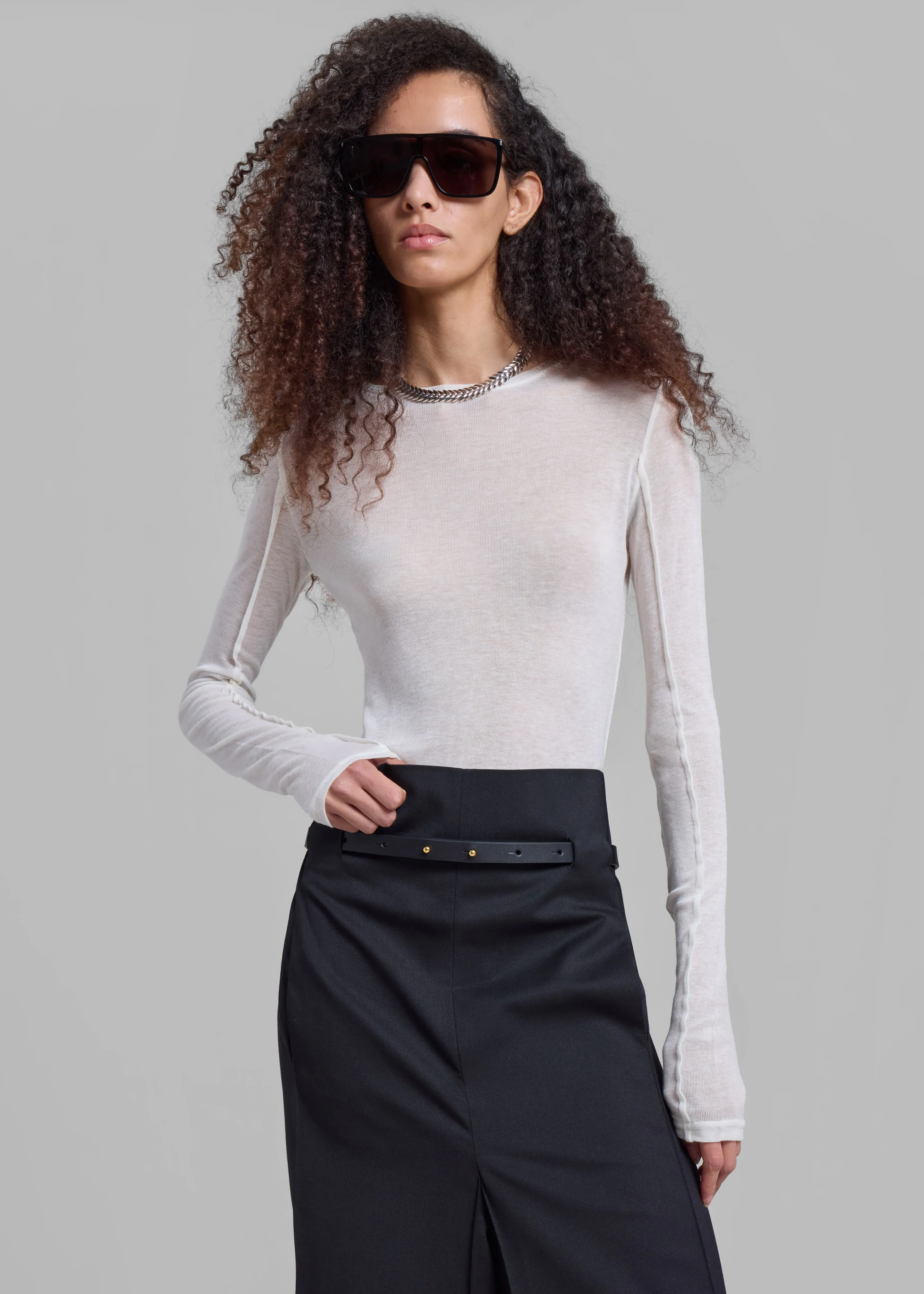 Mesa Sheer Long Sleeve Tee - White sold by Frankie Shop