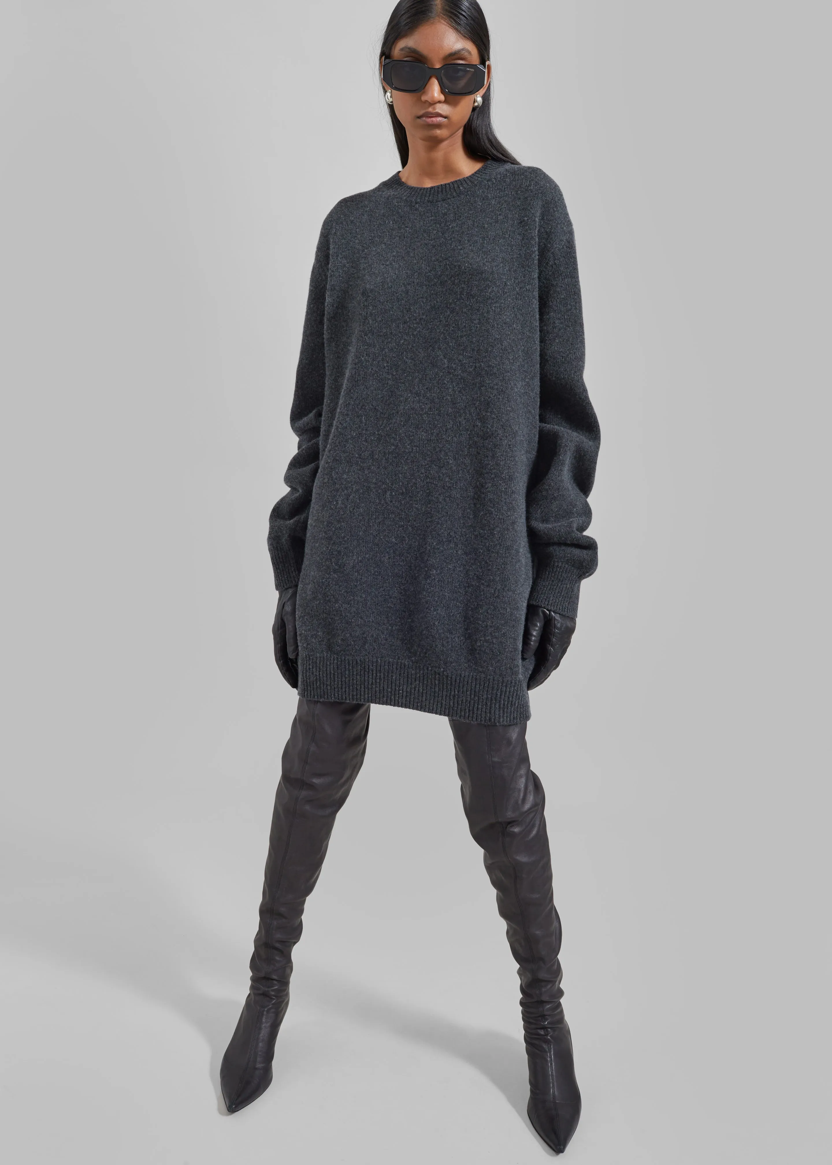 Maxime Knit Sweater Dress - Dark Grey Melange sold by Frankie Shop