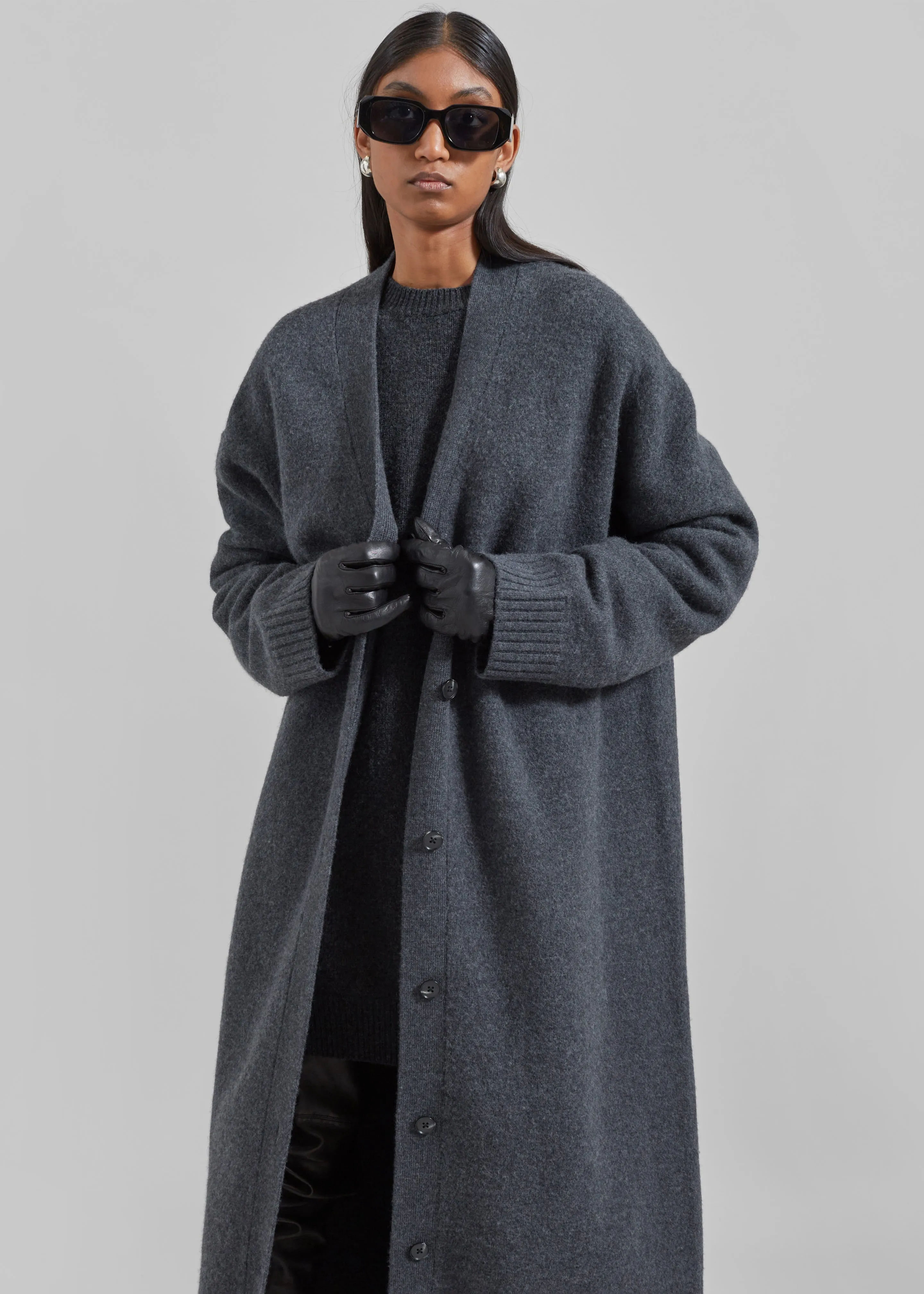 Emi Long Knit Cardigan - Dark Grey Melange sold by Frankie Shop product image thumbnail 3