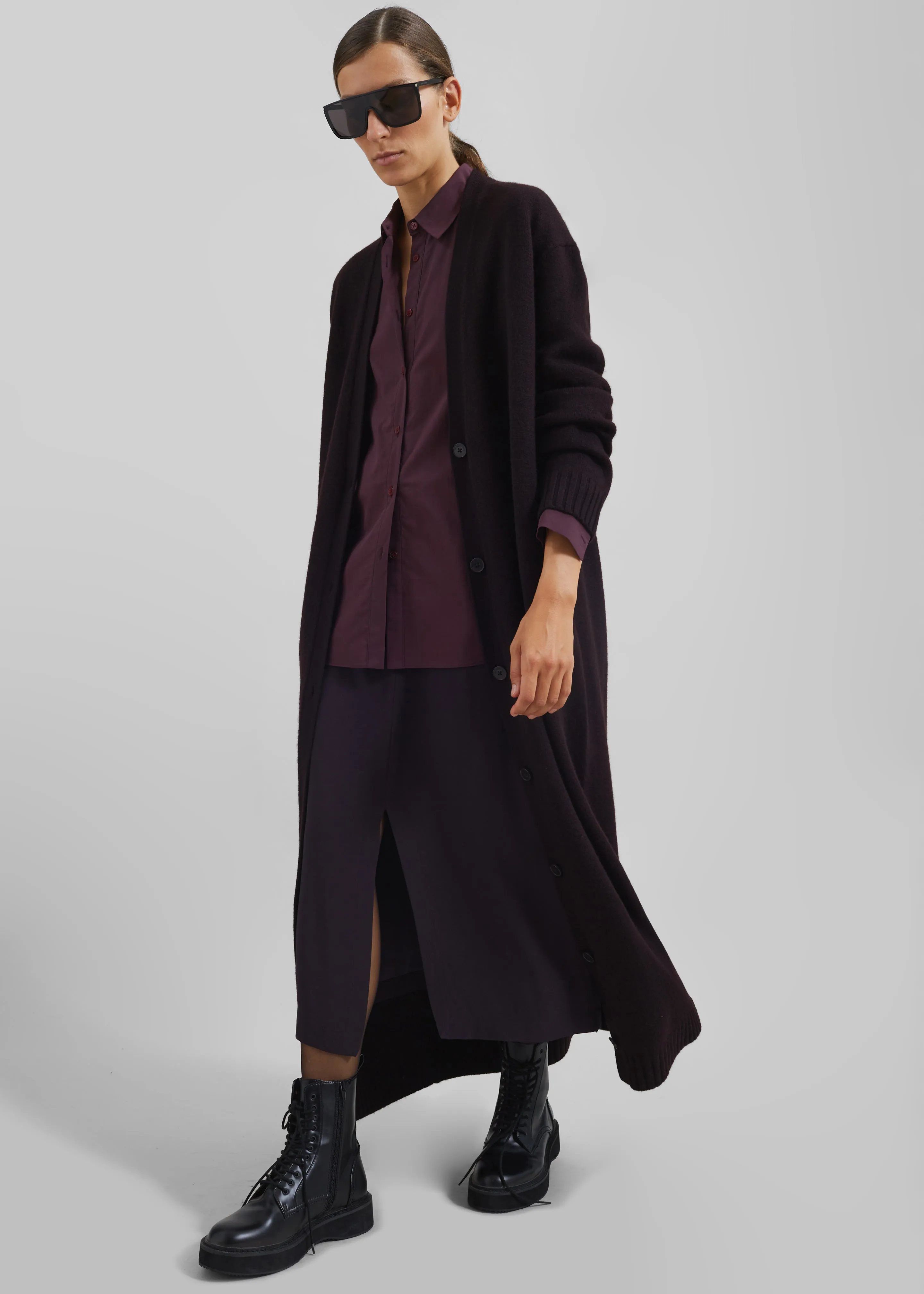 Emi Long Knit Cardigan - Dark Plum sold by Frankie Shop