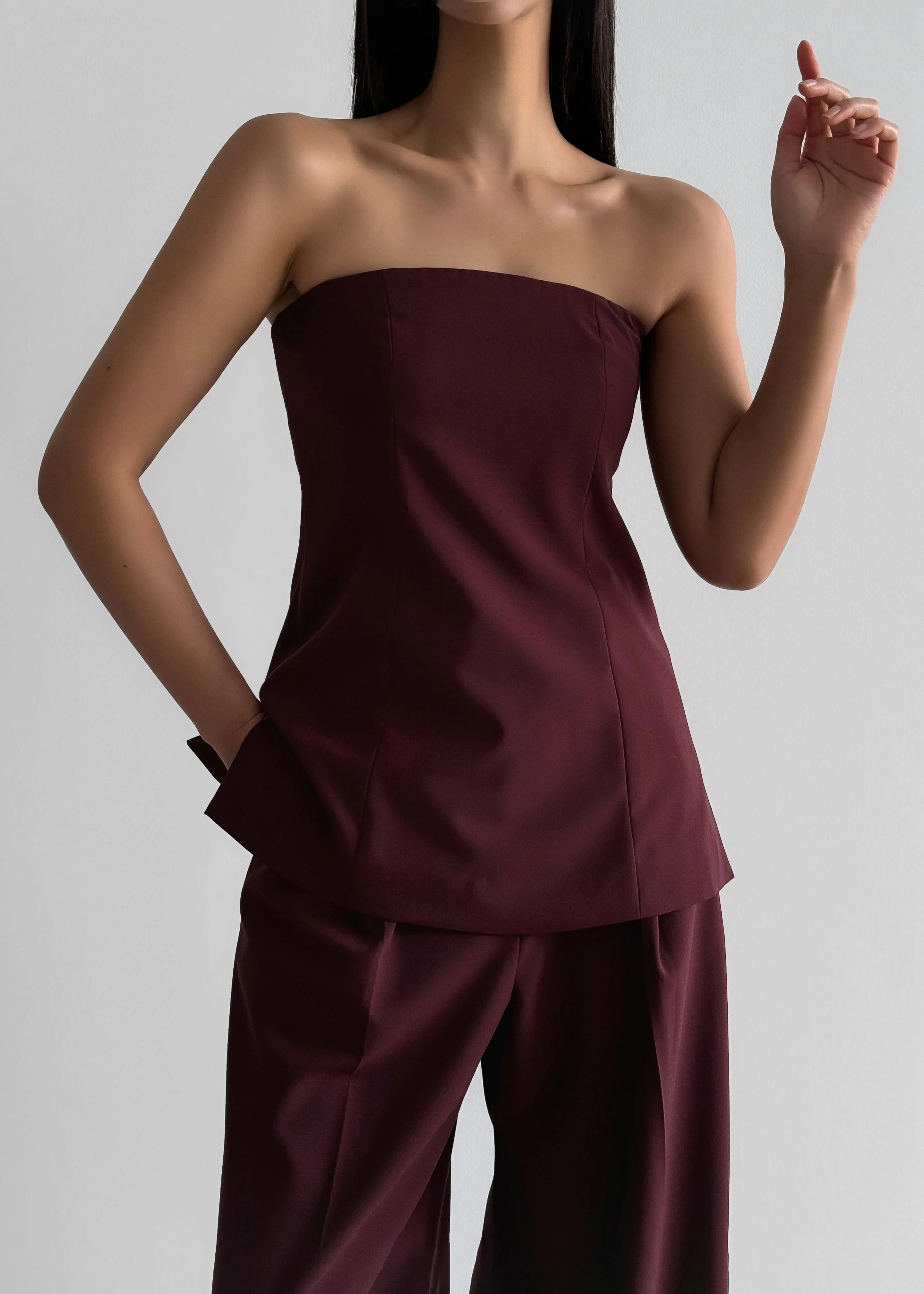 Abbie Strapless Top - Burgundy sold by Frankie Shop