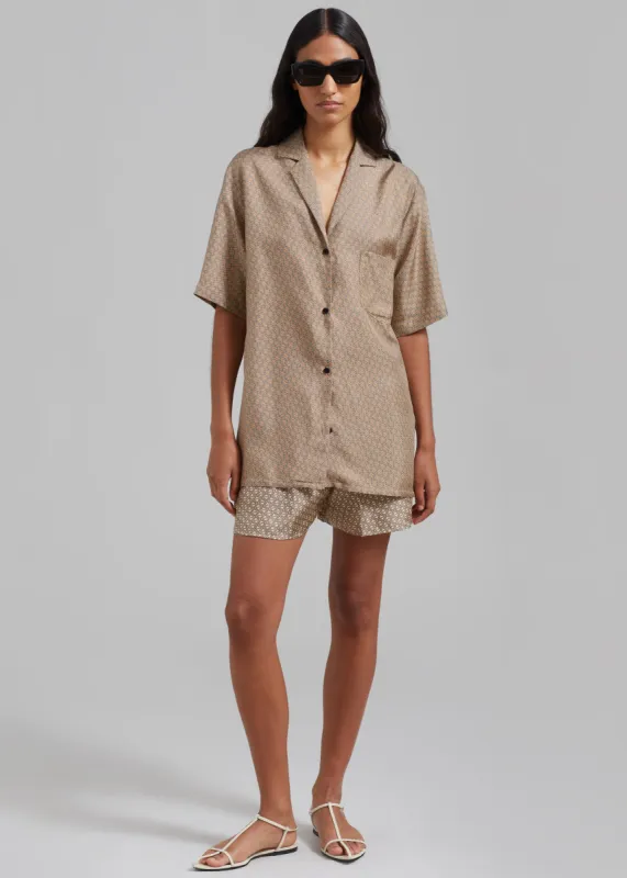 Esse Studios Linka Short Sleeve Silk Shirt - Golden Linka Print made by Frankie Shop