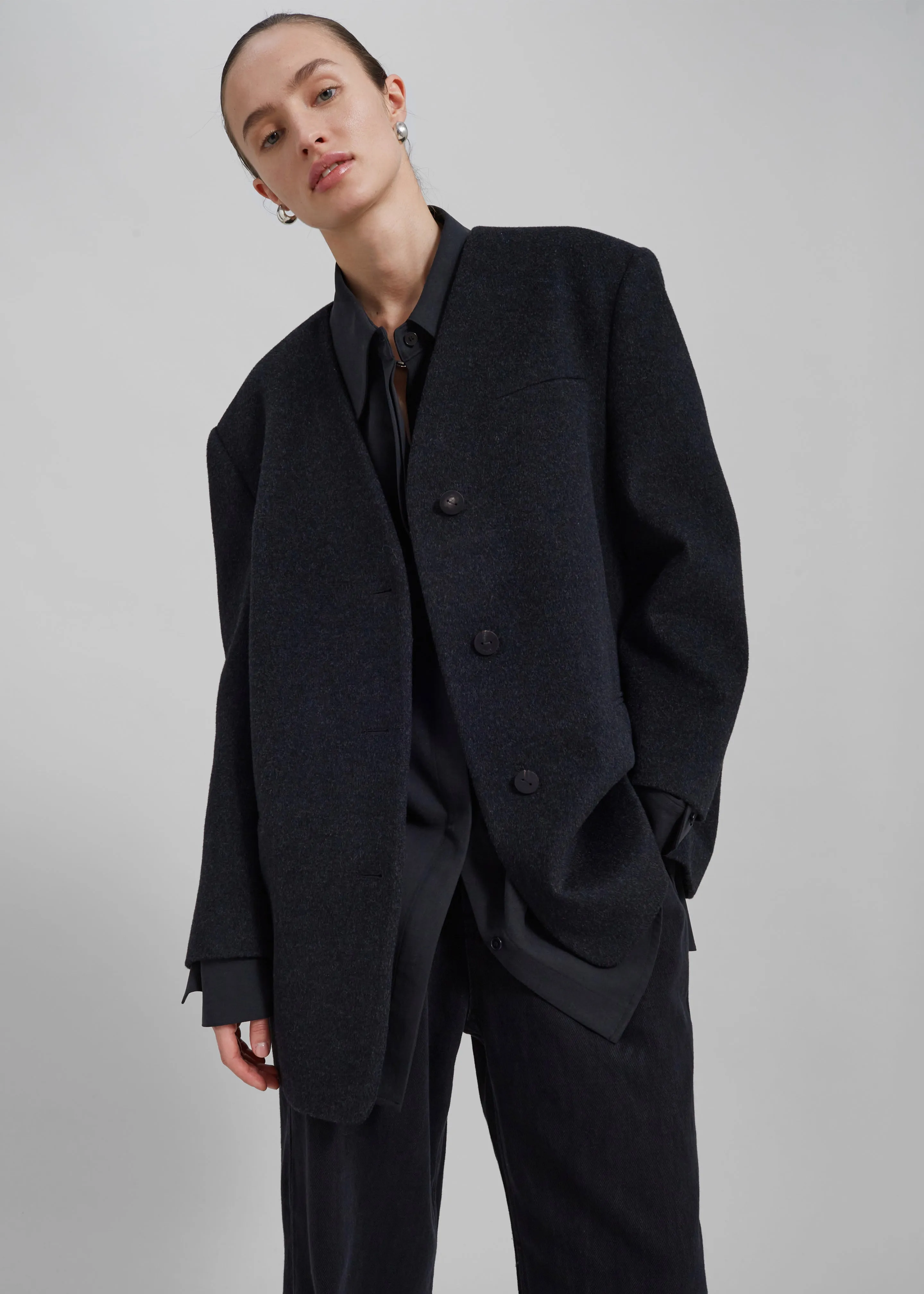 Abina Collarless Blazer - Charcoal sold by Frankie Shop