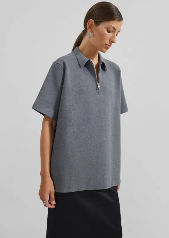 Riya Zip-Up Polo - Grey sold by Frankie Shop
