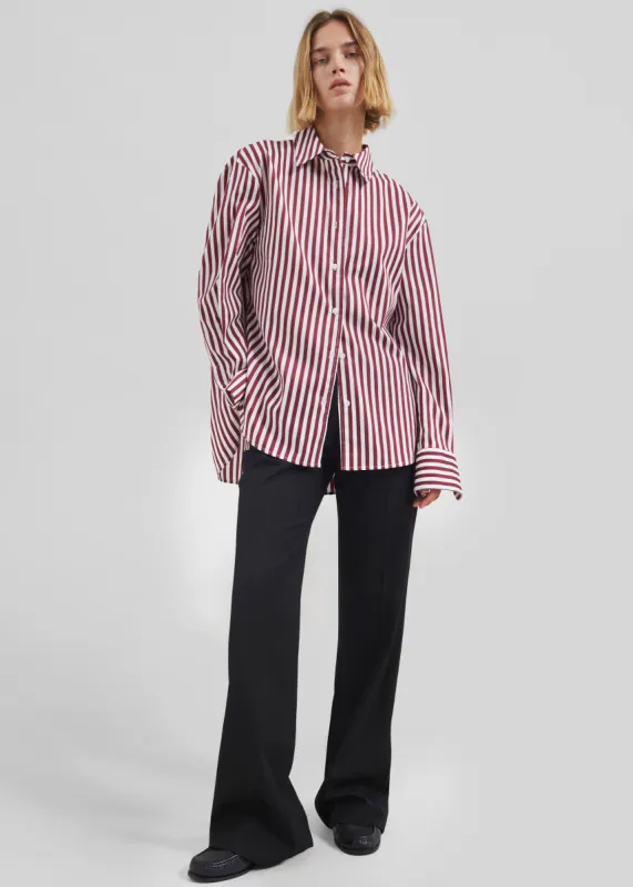 Peri Striped Poplin Shirt - Burgundy/White sold by Frankie Shop