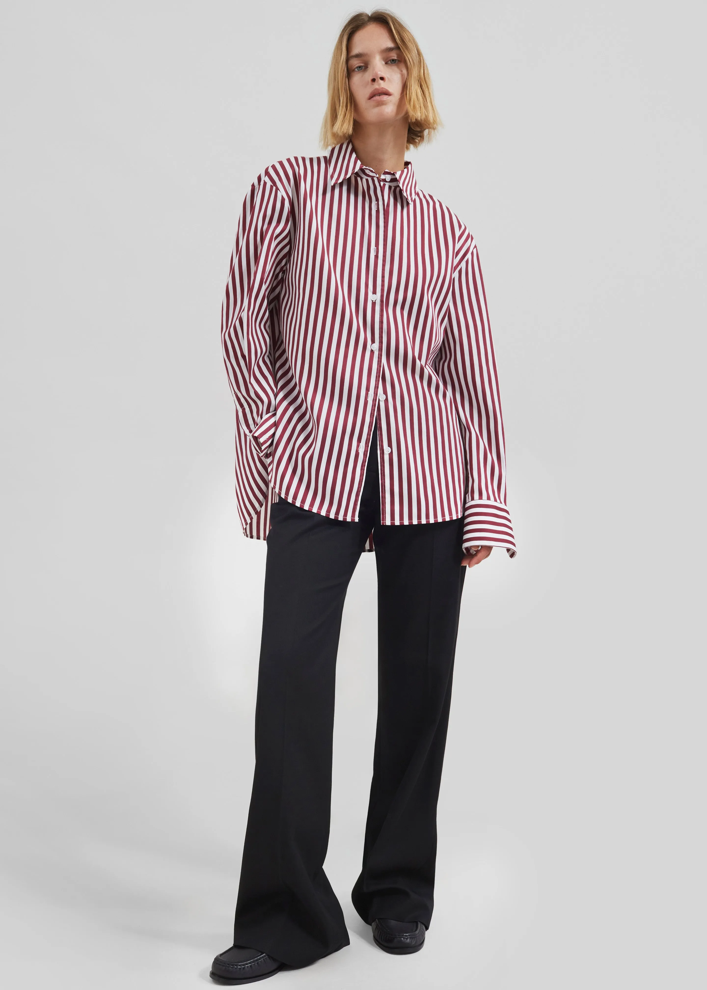 Peri Striped Poplin Shirt - Burgundy/White sold by Frankie Shop