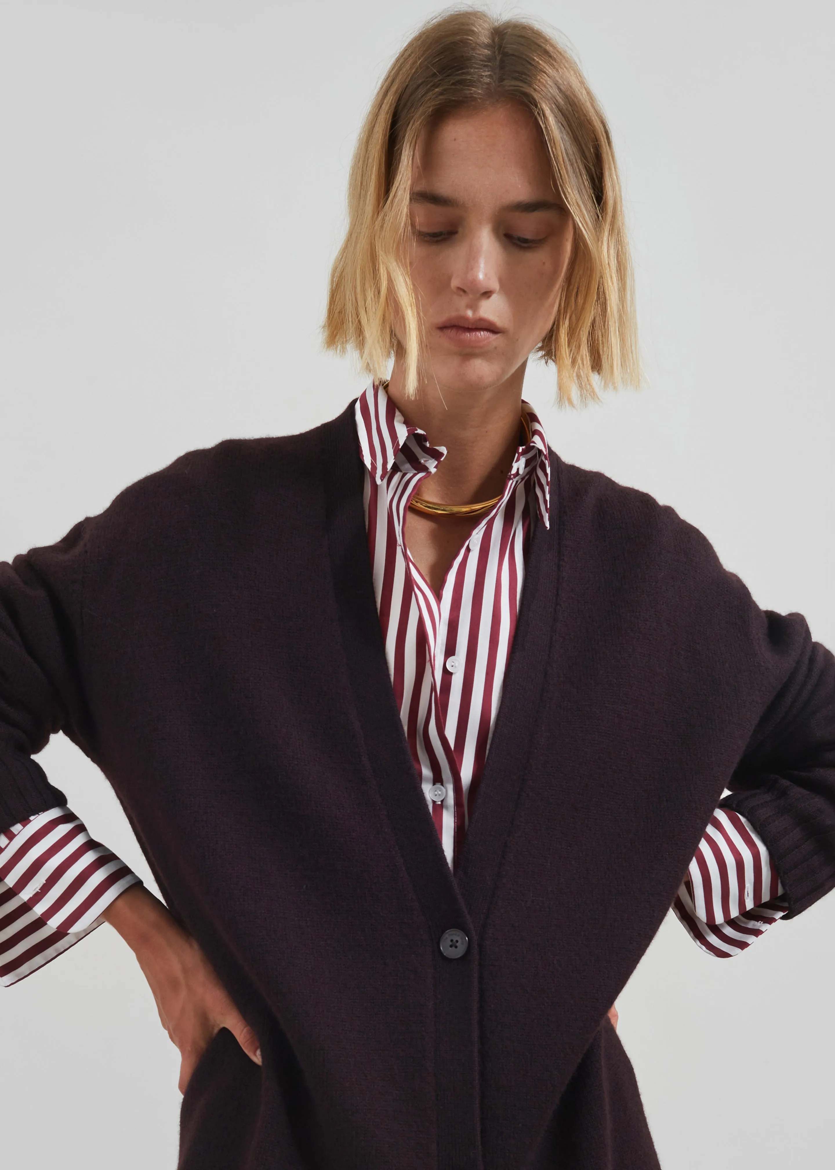 Peri Striped Poplin Shirt - Burgundy/White sold by Frankie Shop product image thumbnail 2