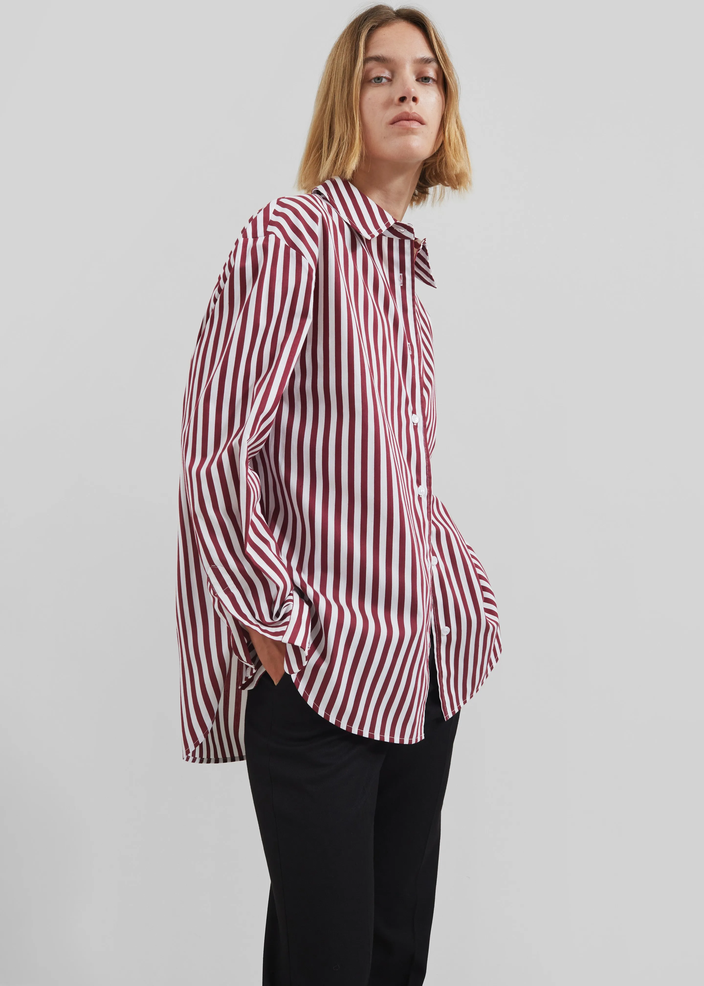 Peri Striped Poplin Shirt - Burgundy/White sold by Frankie Shop product image thumbnail 3
