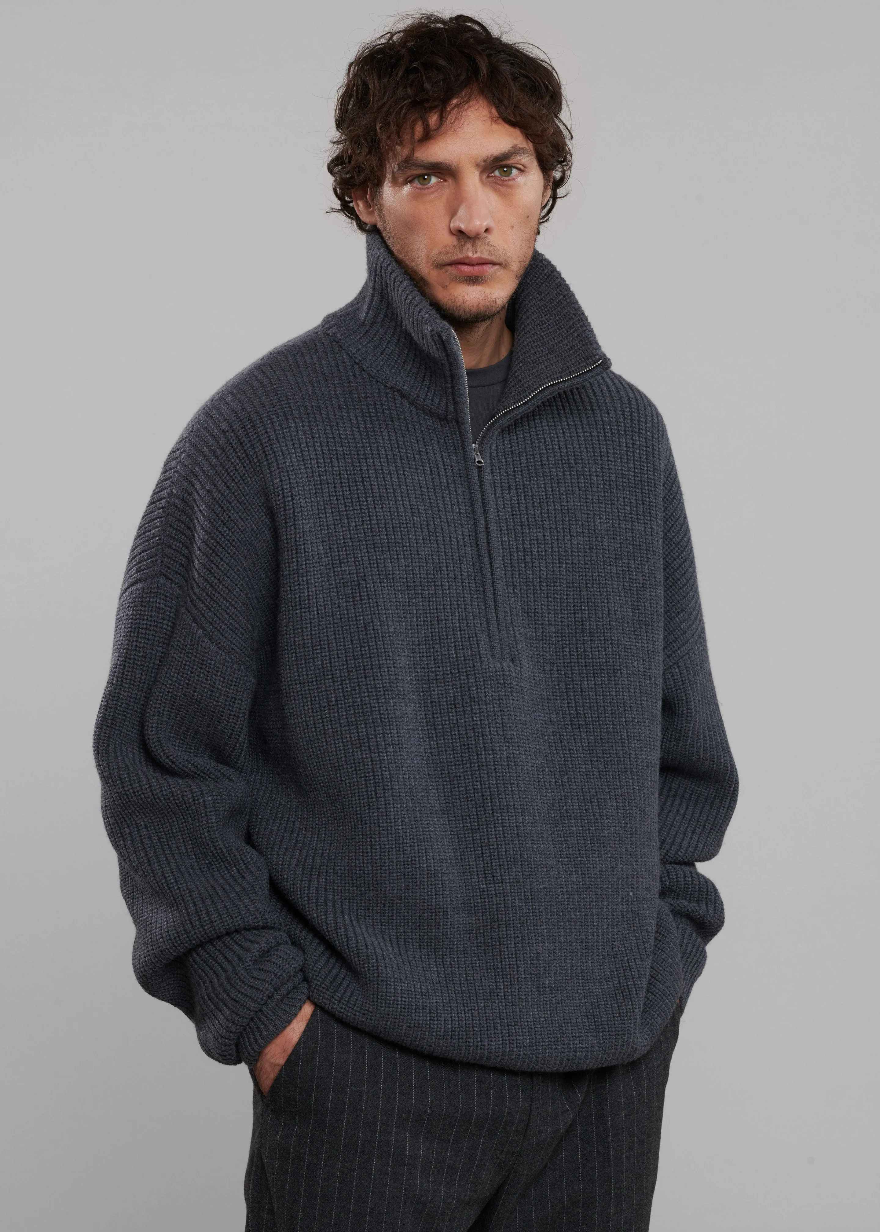 Harrison Quarter Zip Jumper - Grey Melange sold by Frankie Shop