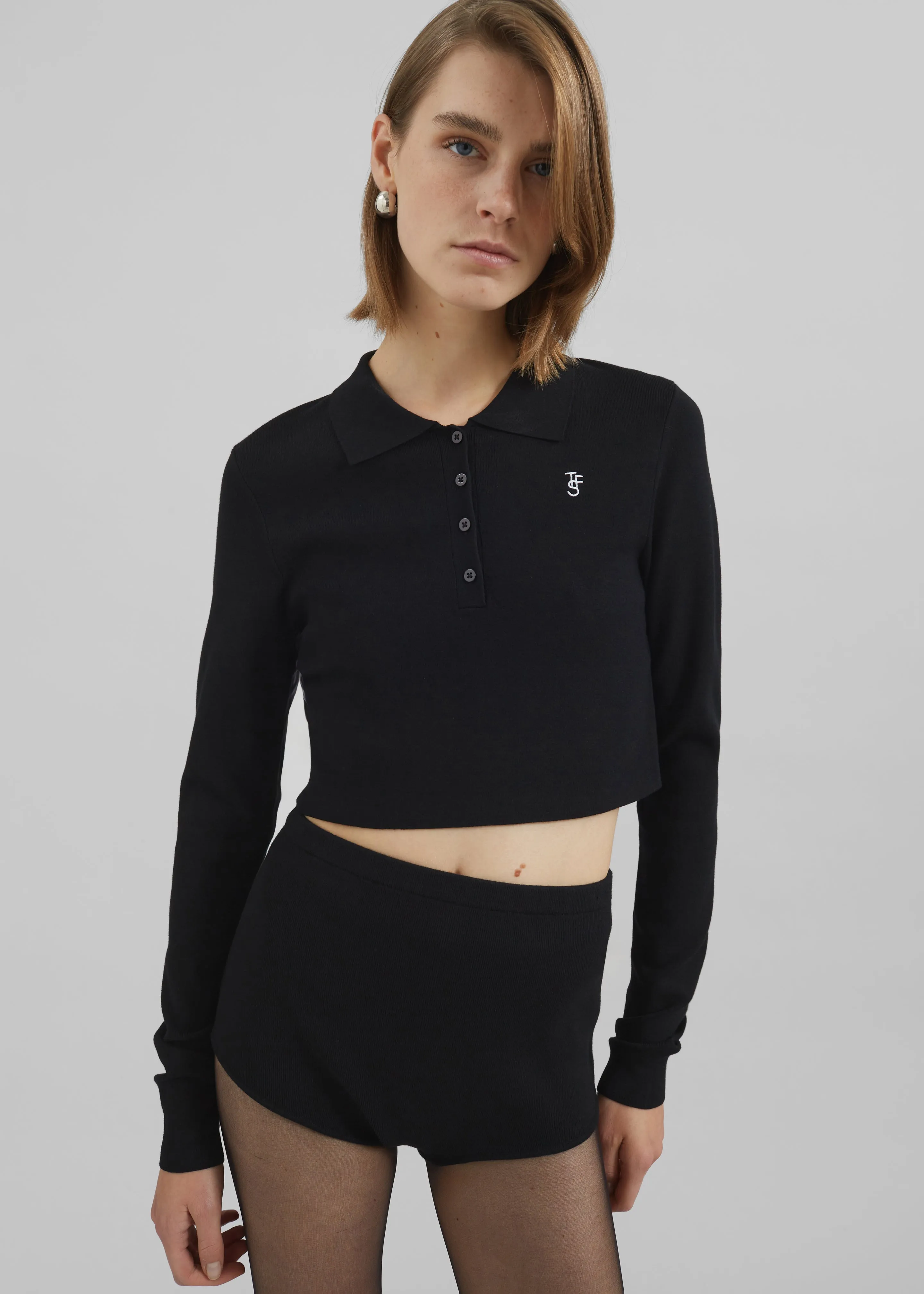 Giselle Cropped Knit Polo - Black sold by Frankie Shop product image thumbnail 4