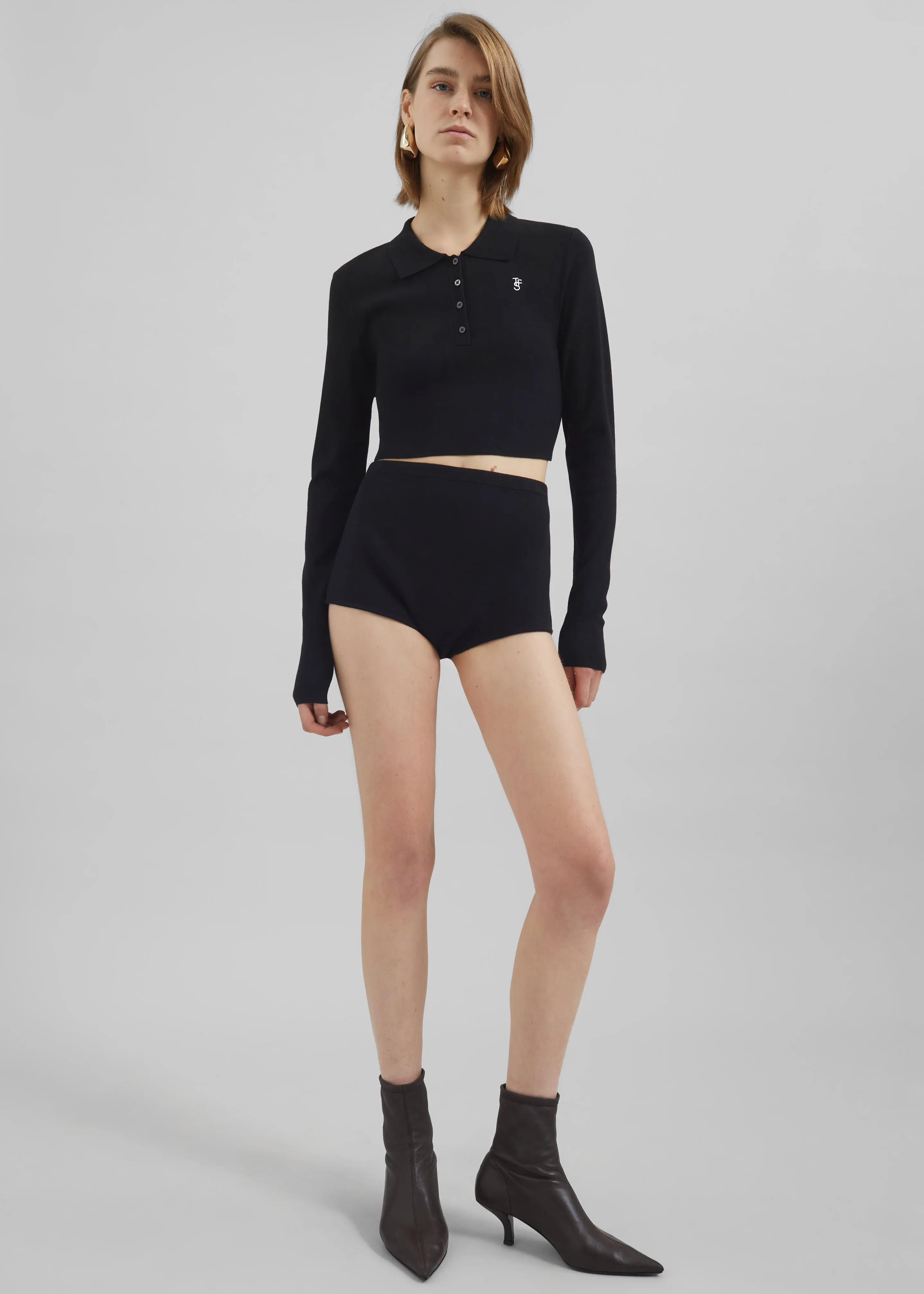 Giselle Cropped Knit Polo - Black sold by Frankie Shop product image thumbnail 3