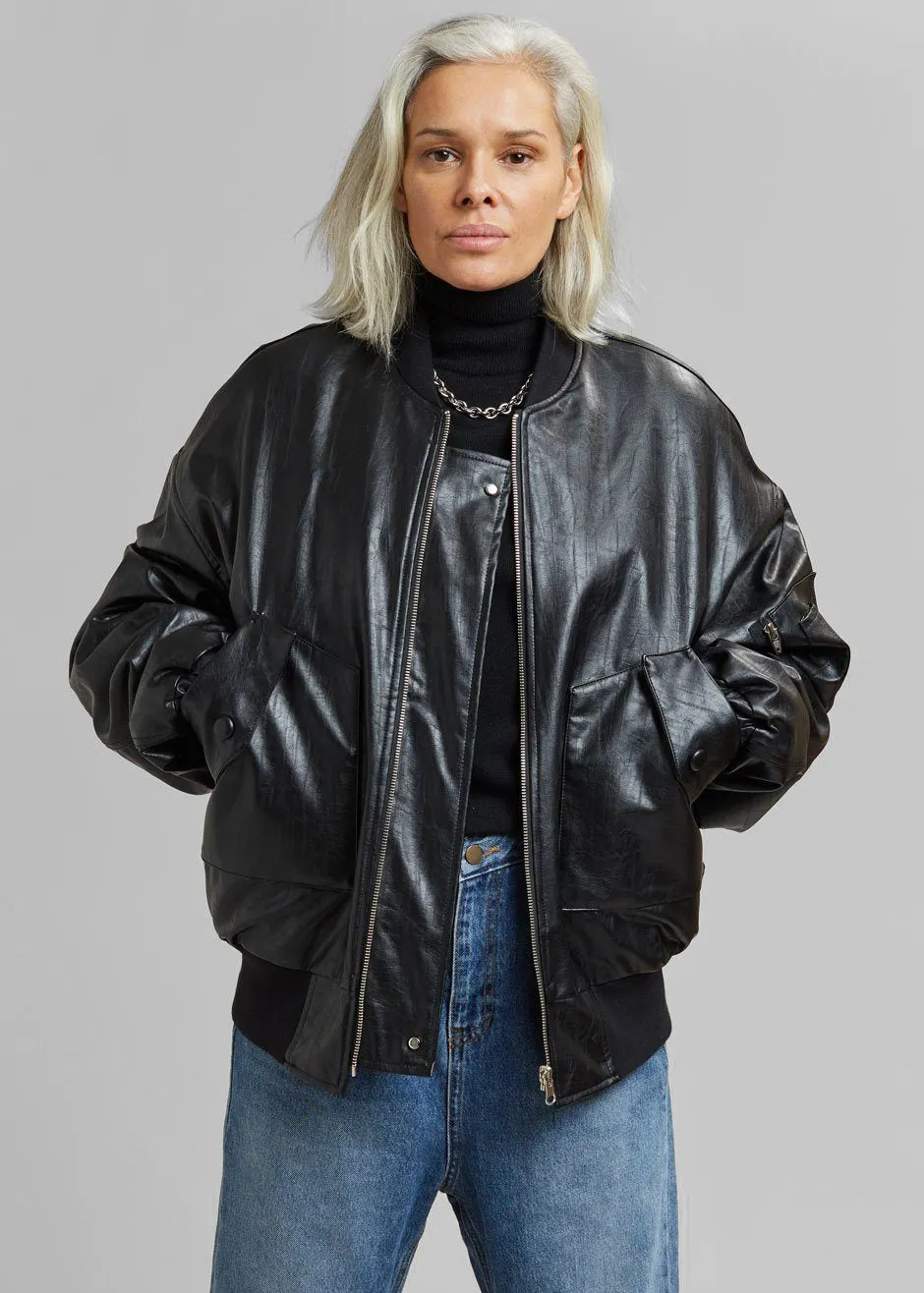 Hane Faux Leather Bomber - Black sold by Frankie Shop