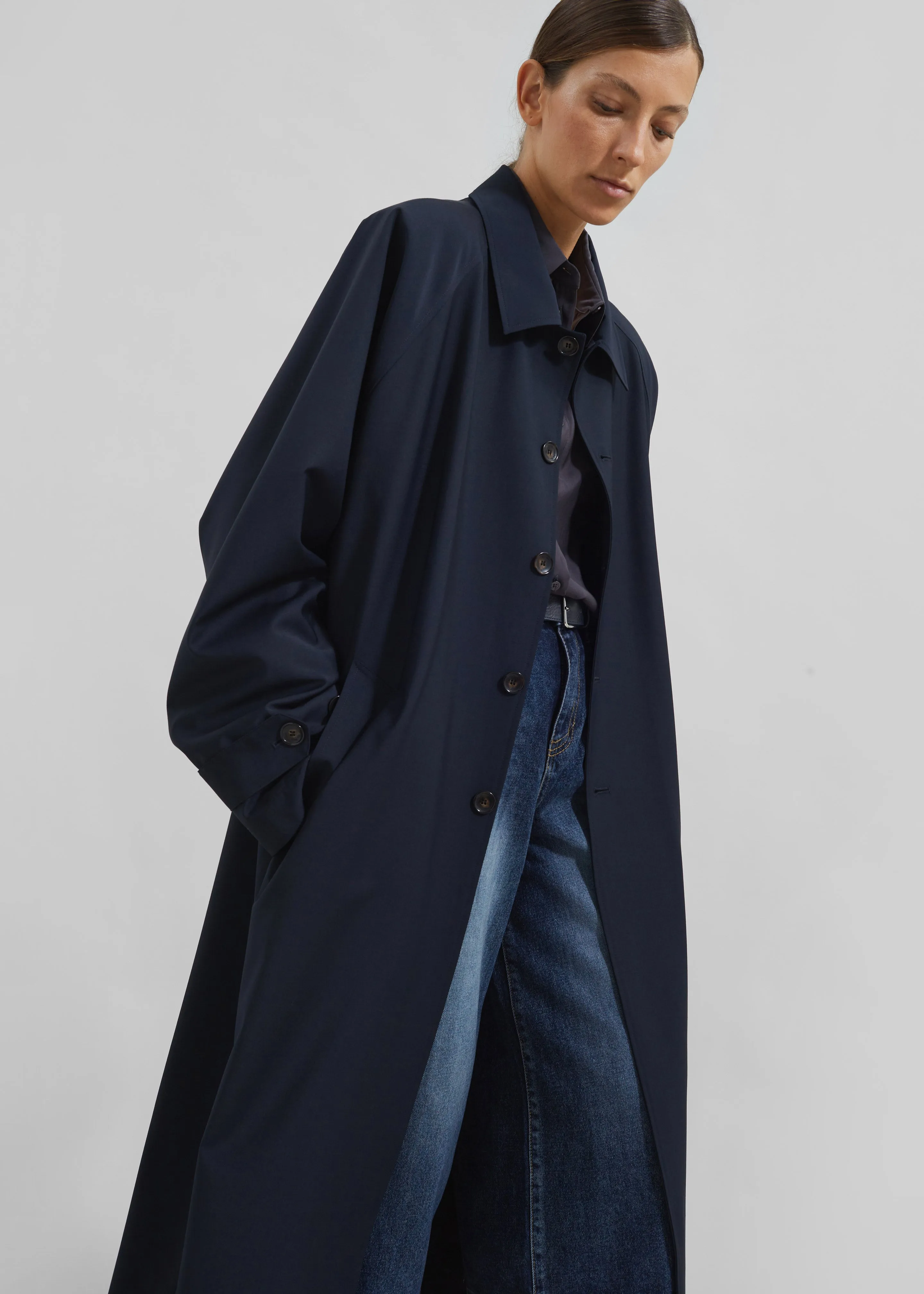 ジャケット・アウター ASPESI Sheridan Navy Nylon Trench Coat Frankie Shop Shay Trench Coat - Dark Navy | Parallel