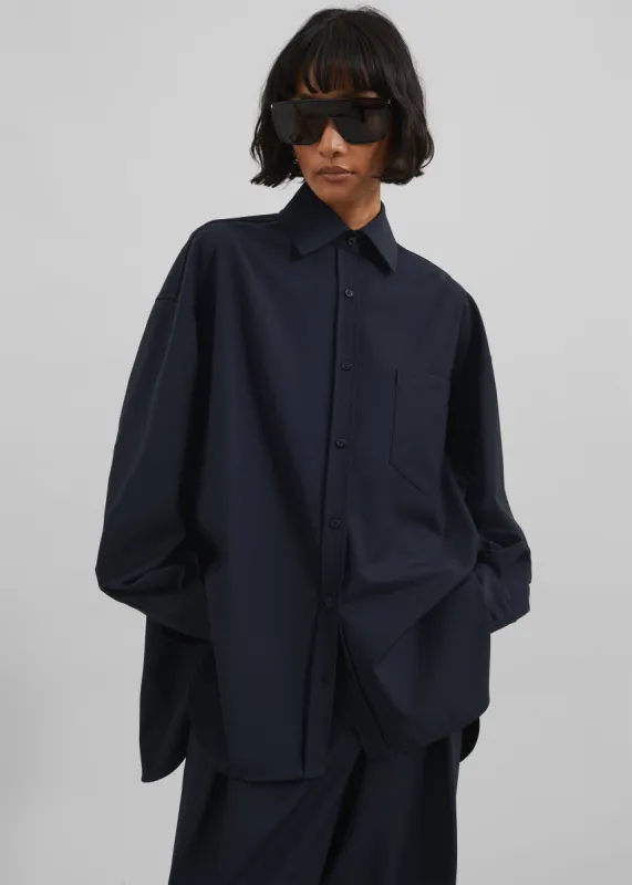 Georgia Wool Blend Shirt - Dark Navy sold by Frankie Shop